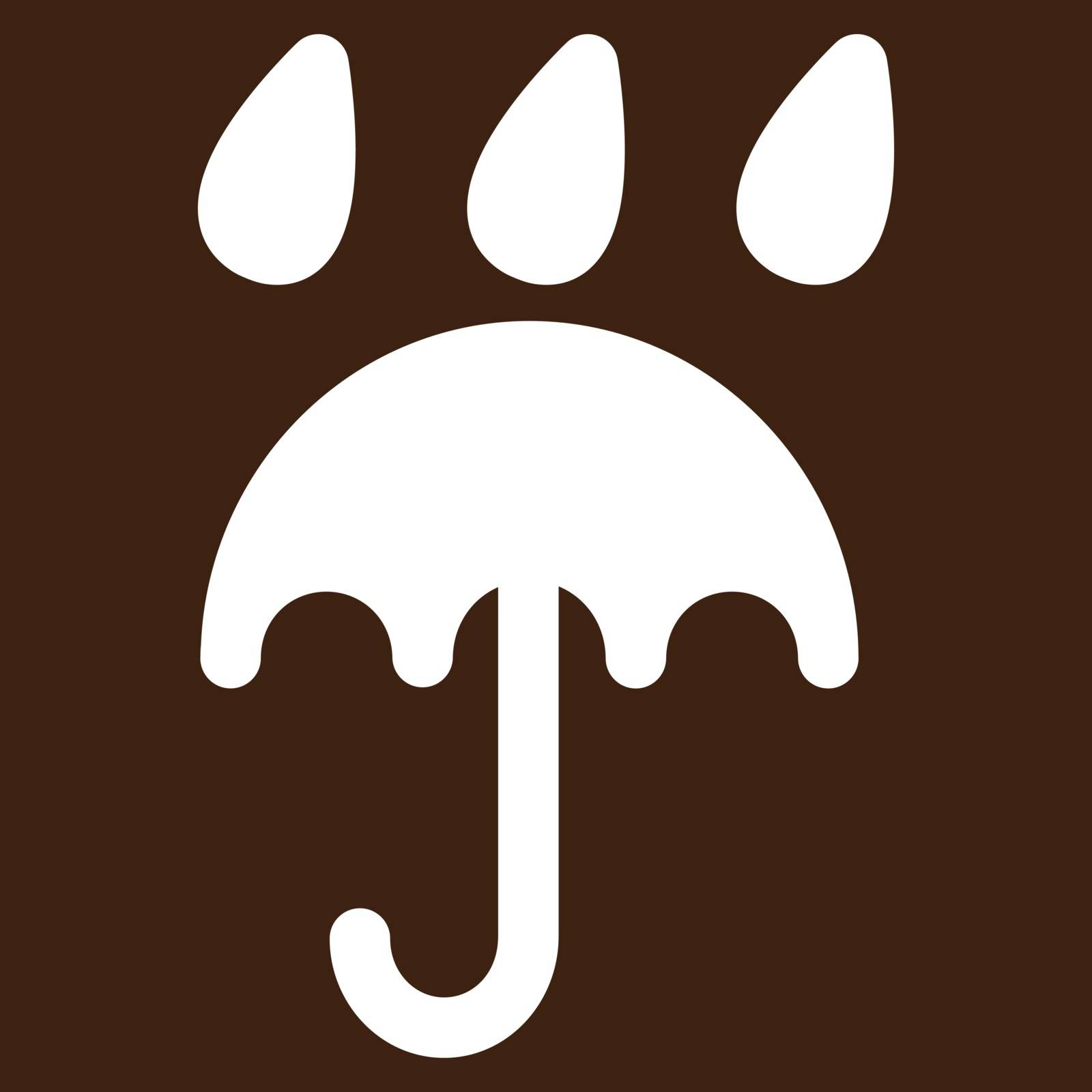 Rain protection icon from Business Bicolor Set. Vector style: flat symbols, white color, rounded angles, brown background.