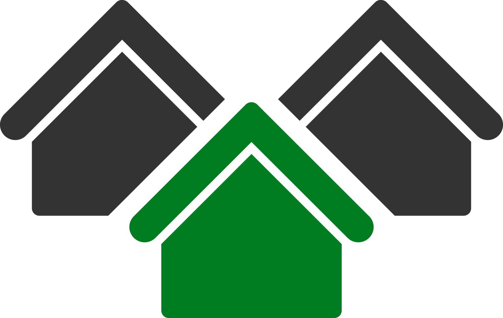 Real estate icon from Business Bicolor Set. Vector style: flat bicolor symbols, green and gray colors, rounded angles, white background.