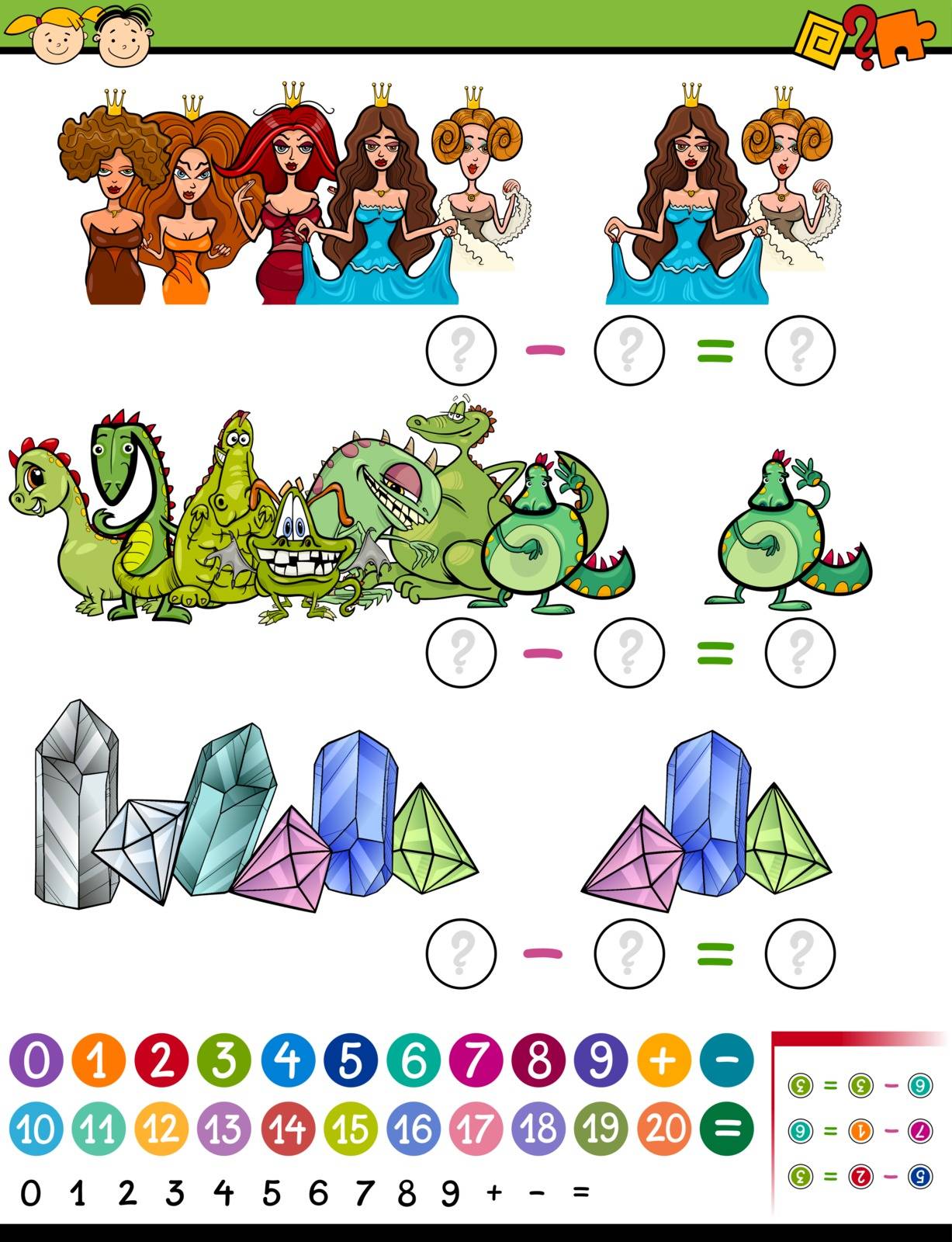Cartoon Illustration of Education Mathematical Calculating Game for Preschool Children