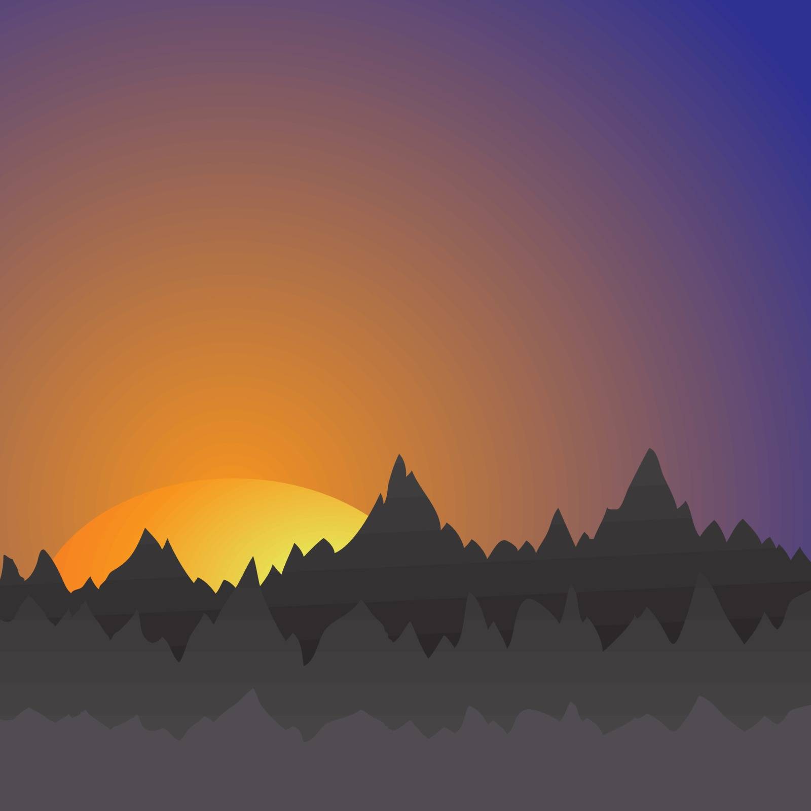The Sun Sets Behind The Mountains. Mountain Landscape