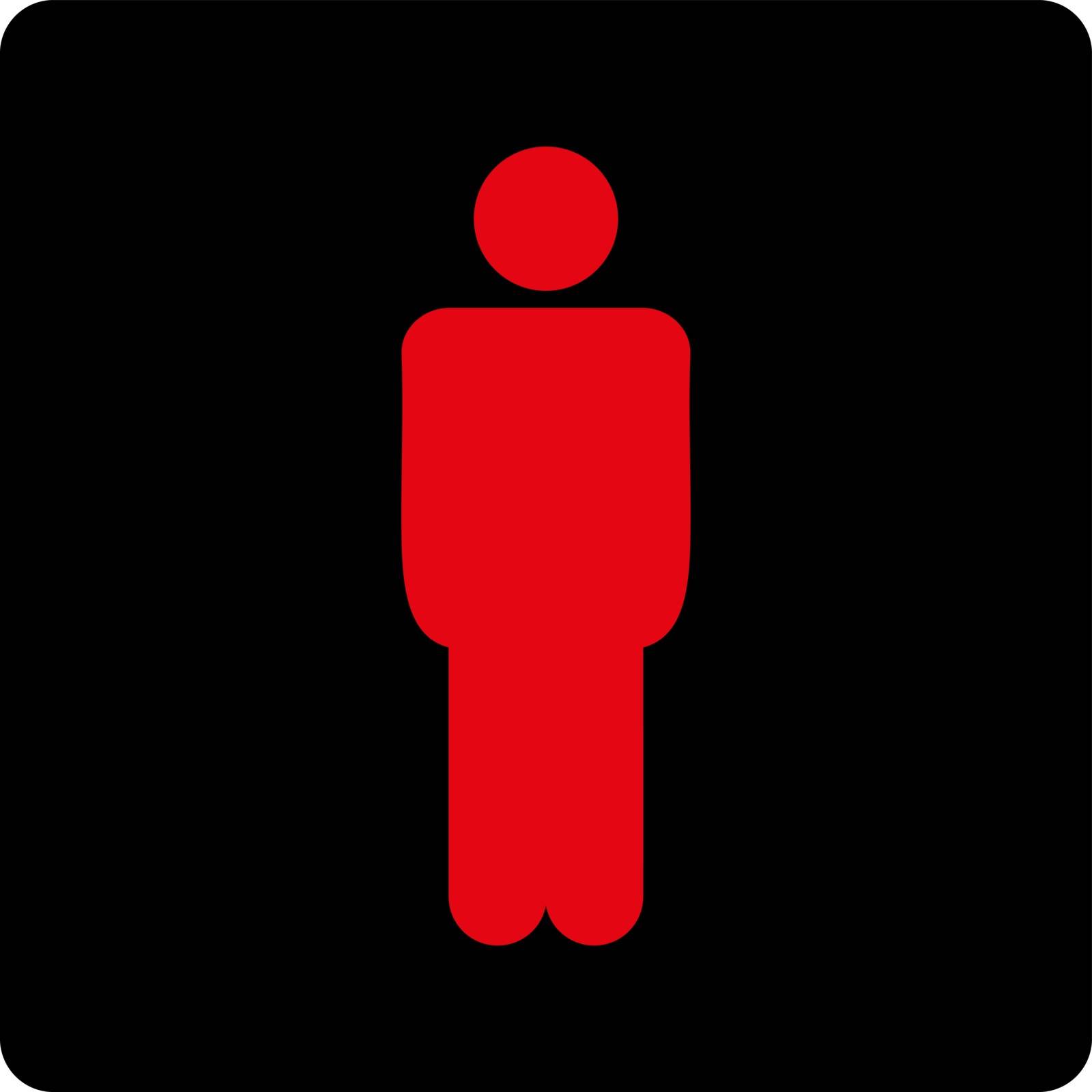 Man icon from Primitive Buttons OverColor Set. This rounded square flat button is drawn with intensive red and black colors on a white background.