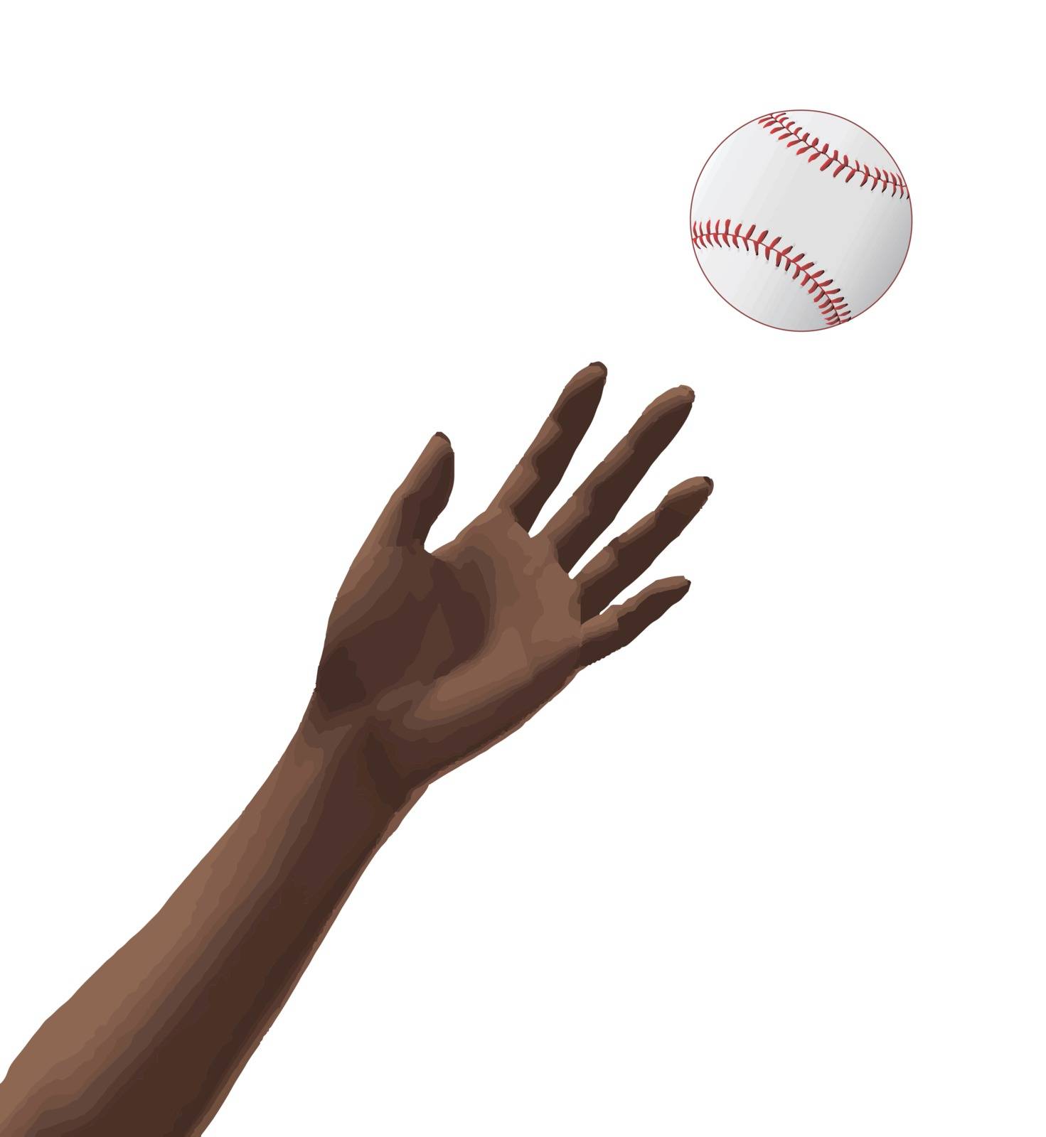 A hand catching a baseball over a white background