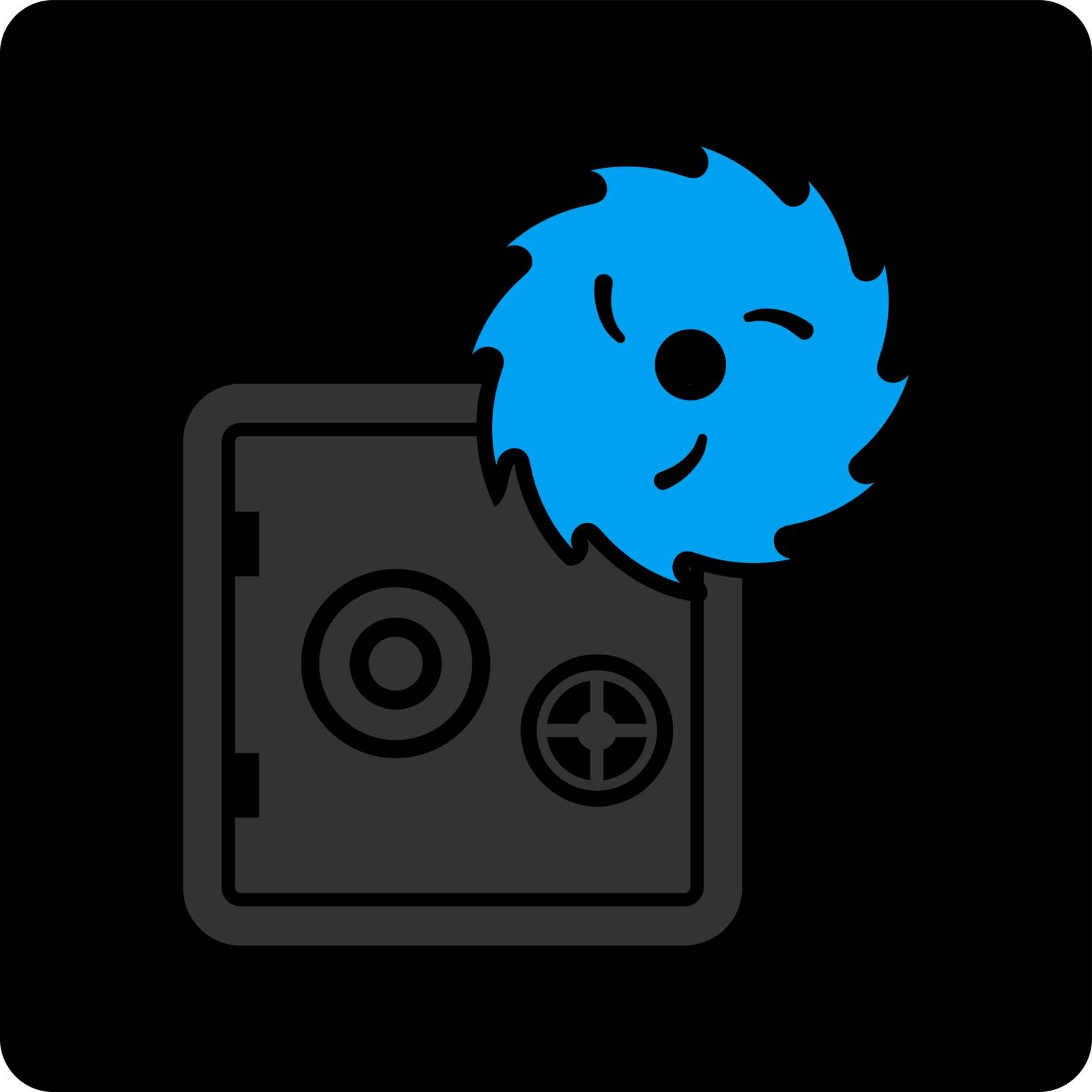 Hacking theft icon. Vector style is bicolor flat symbol, gray and light blue colors, black rounded square button, white background.