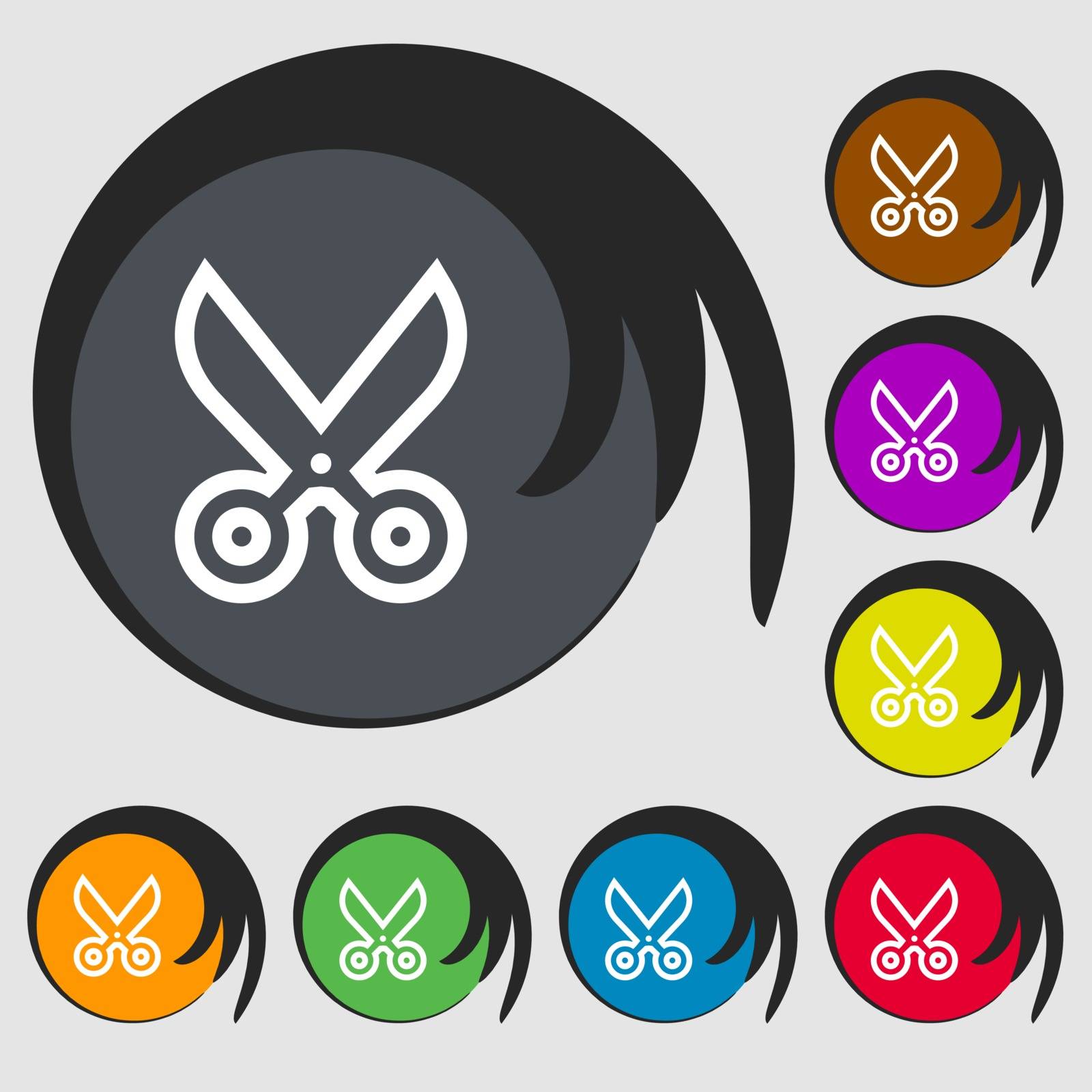 scissors icon sign. Symbol on eight colored buttons. Vector illustration