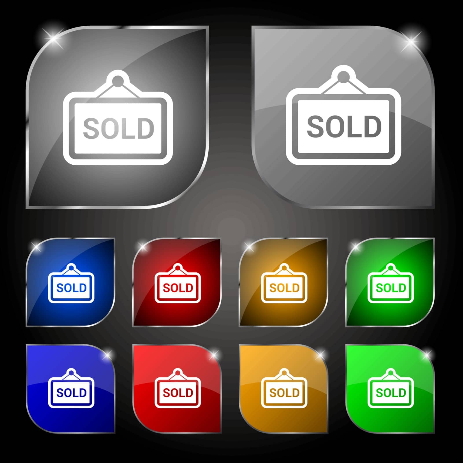 Sold icon sign. Set of ten colorful buttons with glare. Vector by serhii_lohvyniuk