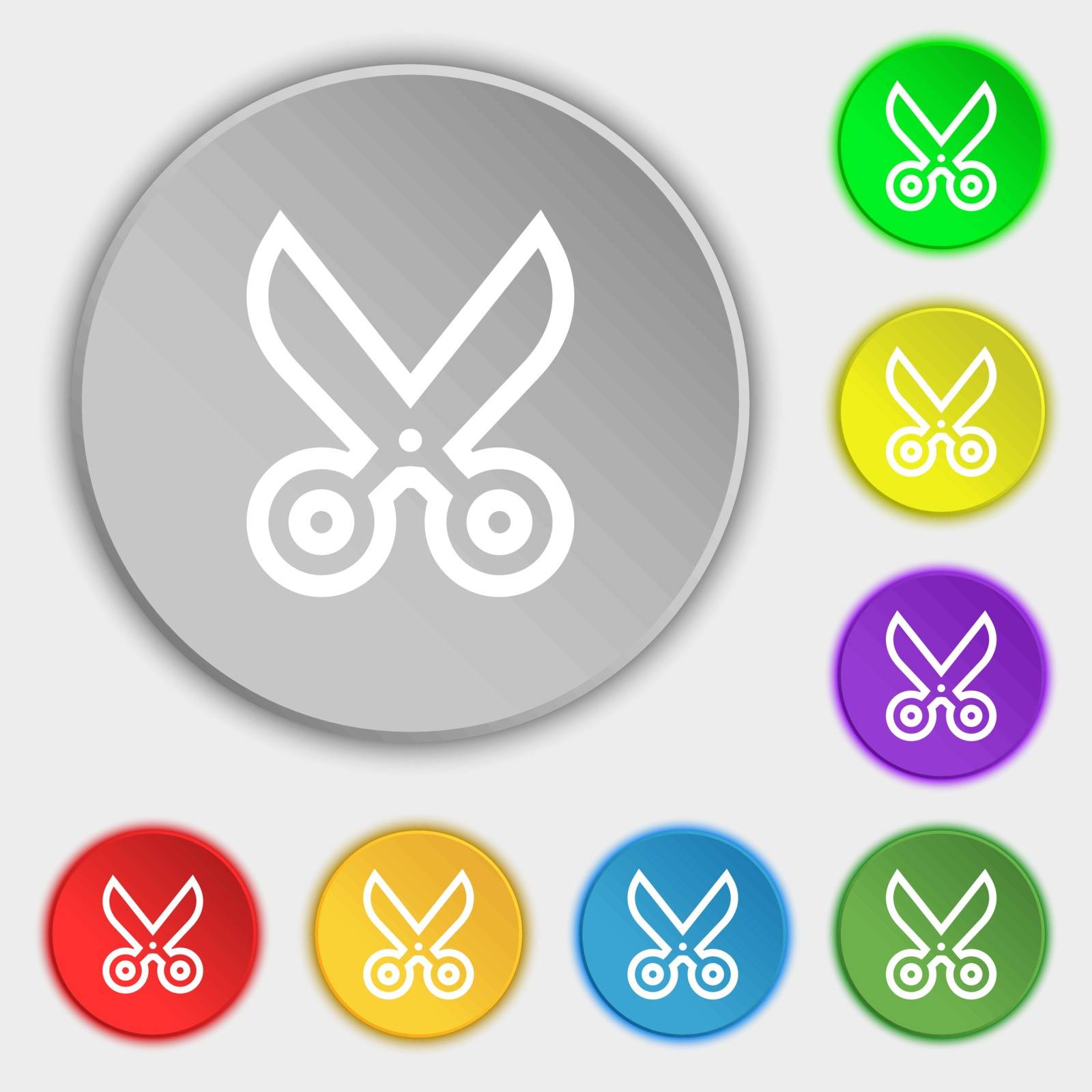 scissors icon sign. Symbol on eight flat buttons. Vector by serhii_lohvyniuk
