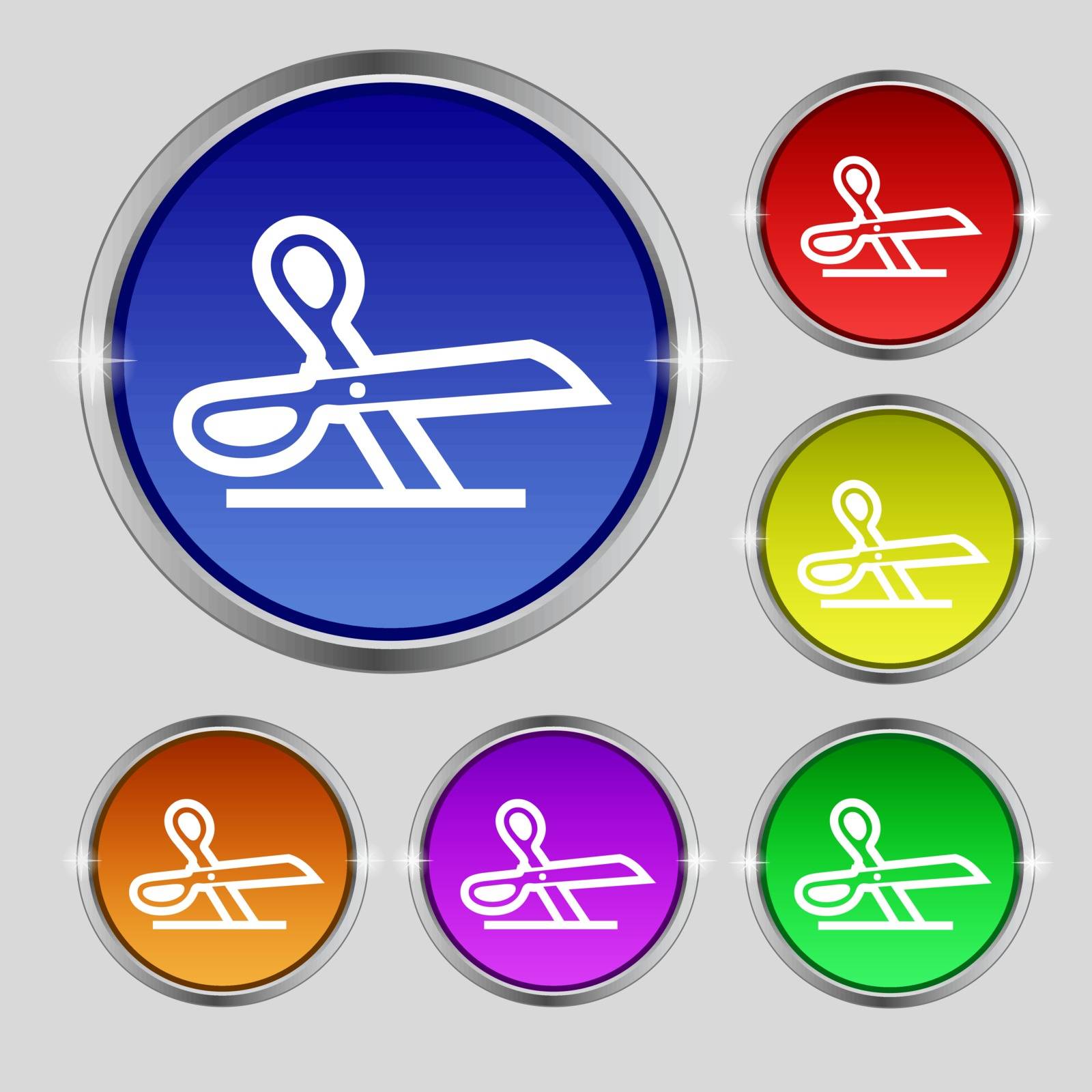scissors icon sign. Round symbol on bright colourful buttons. Vector by serhii_lohvyniuk