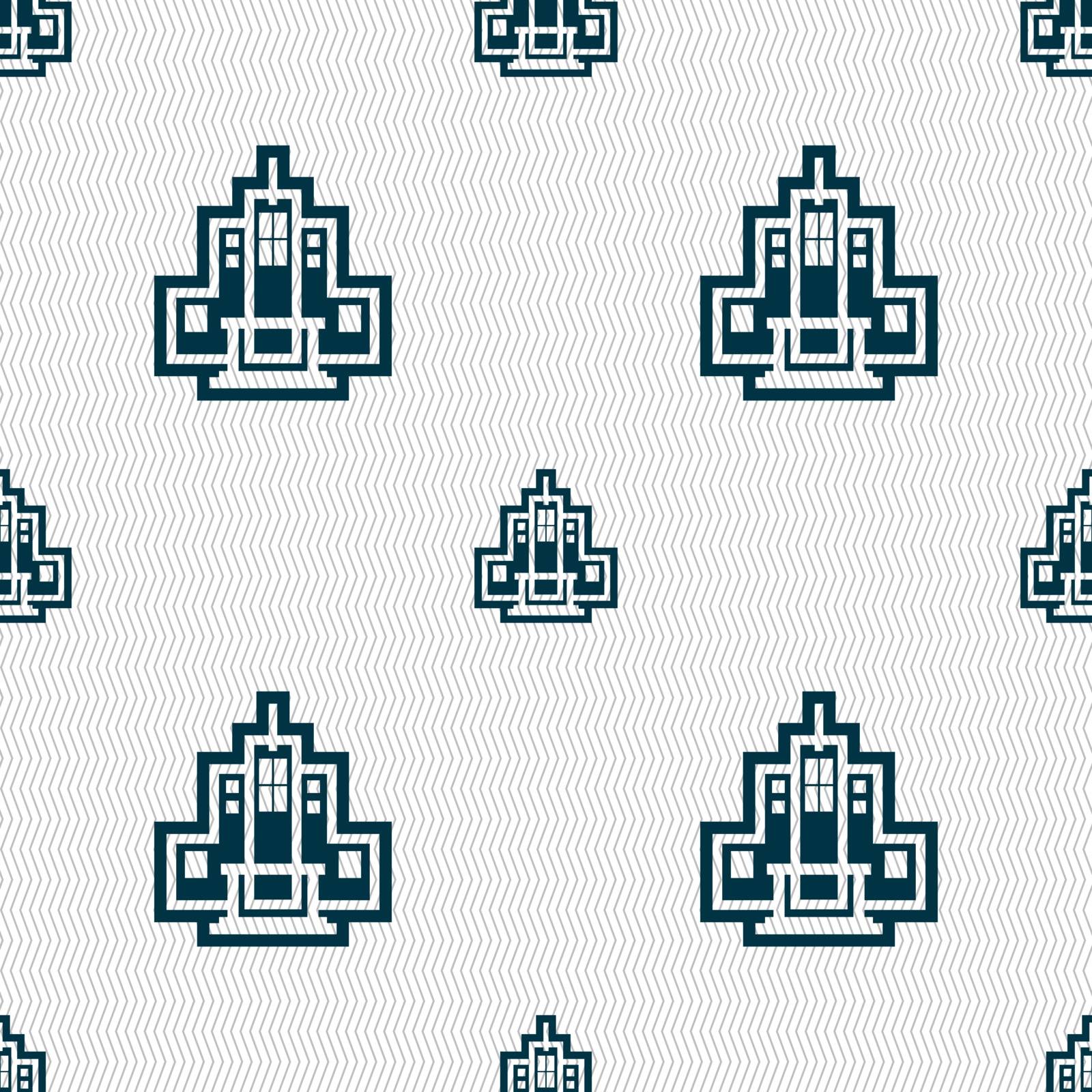 skyscraper icon sign. Seamless pattern with geometric texture. Vector illustration