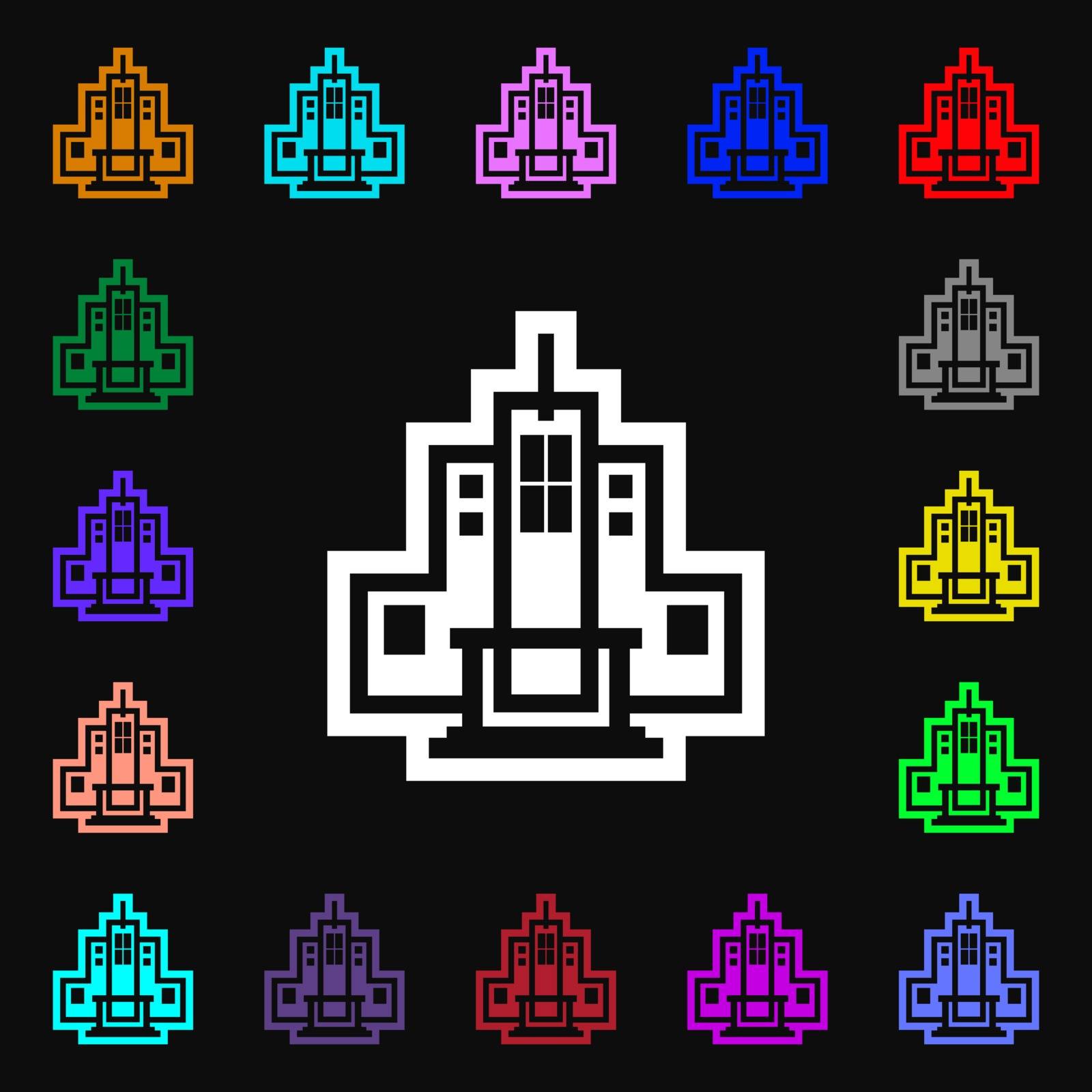 skyscraper icon sign. Lots of colorful symbols for your design. Vector illustration
