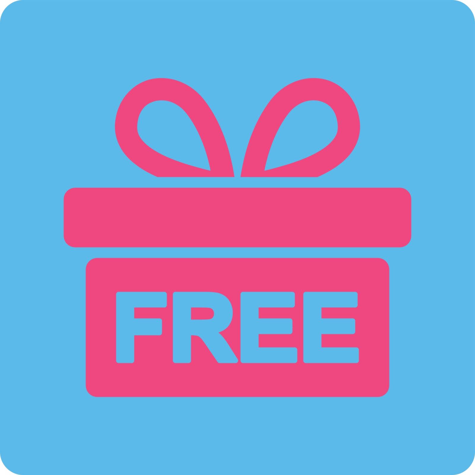 Gift icon. This flat rounded square button uses pink and blue colors and isolated on a white background.
