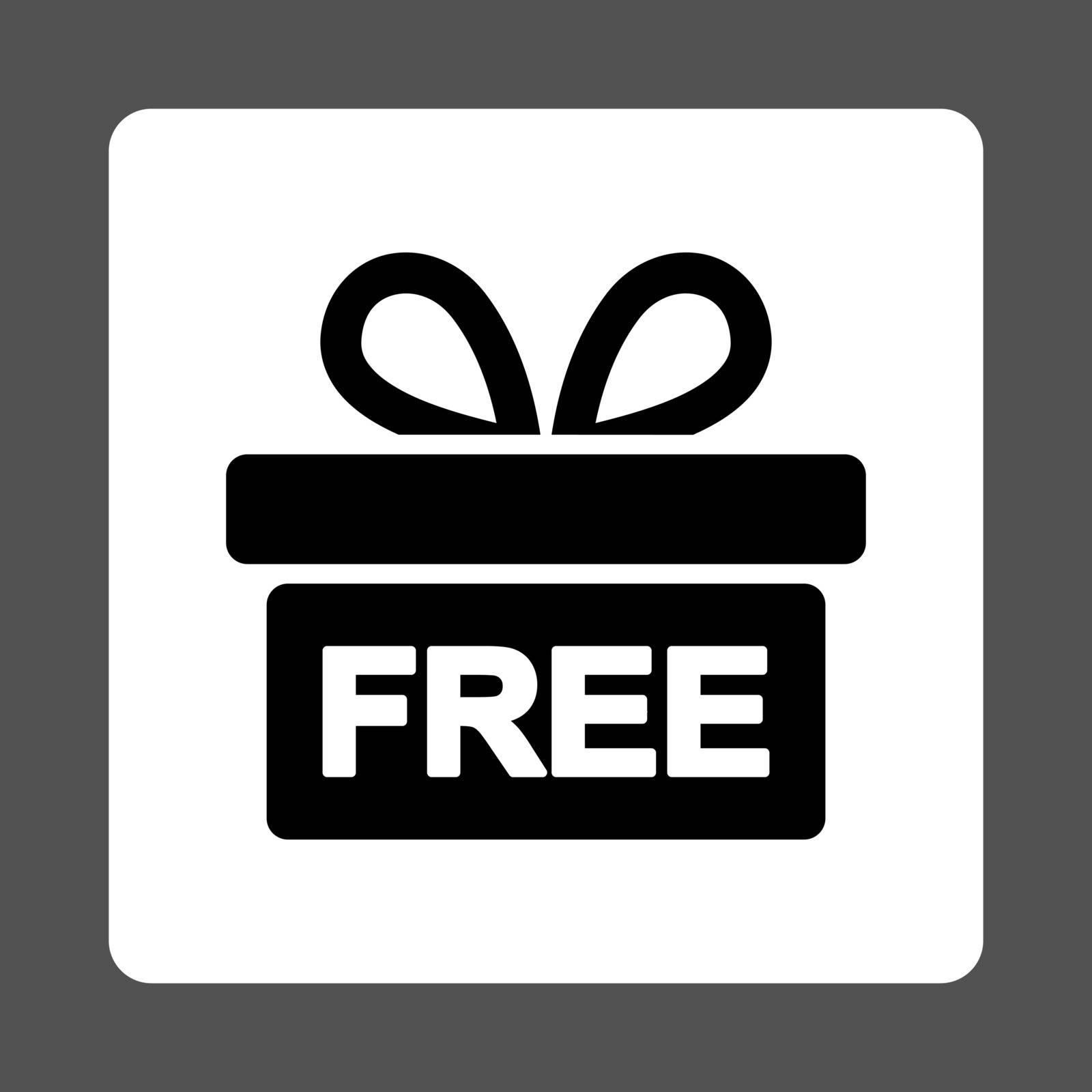 Gift icon. This flat rounded square button uses black and white colors and isolated on a gray background.