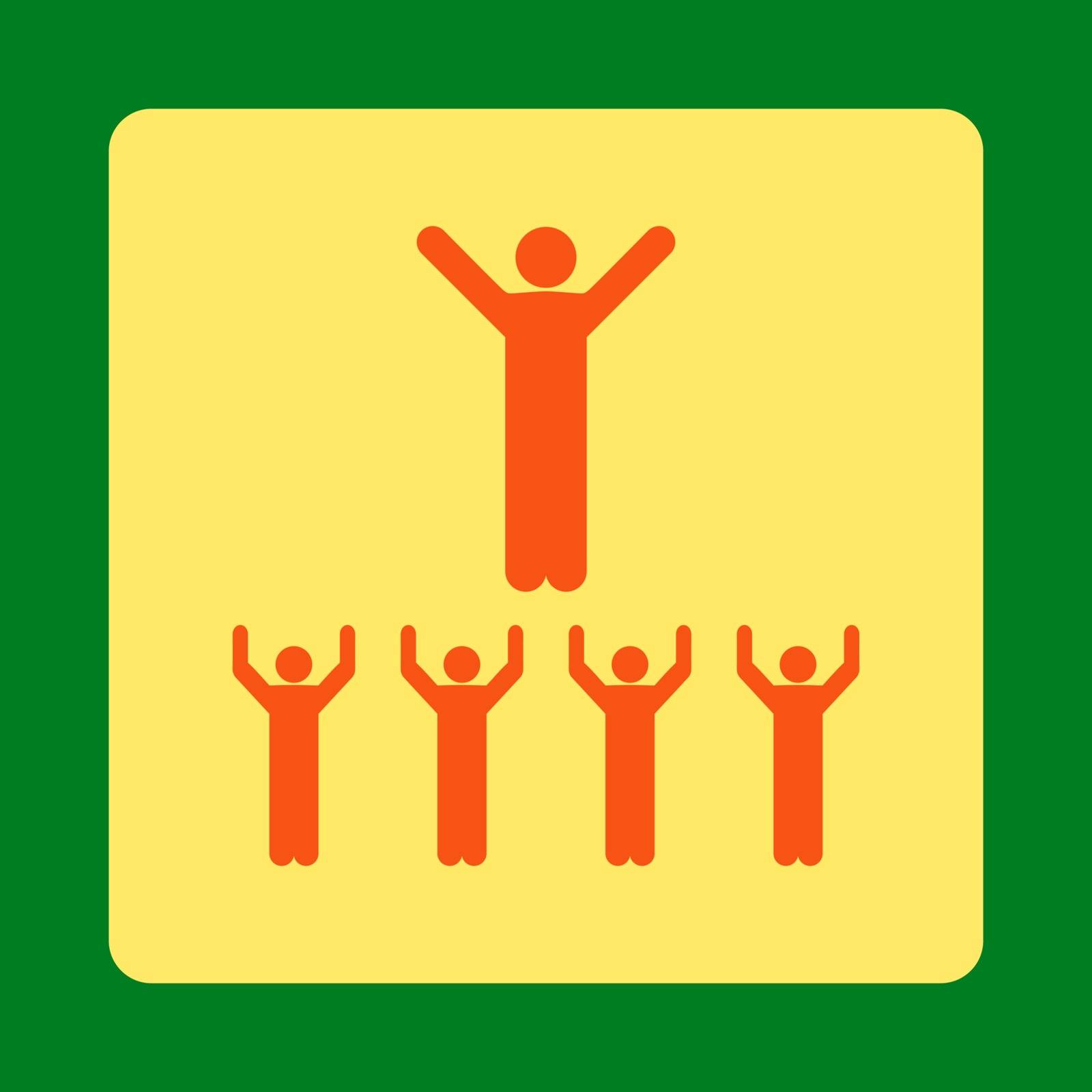 Religion icon. This flat rounded square button uses orange and yellow colors and isolated on a green background.