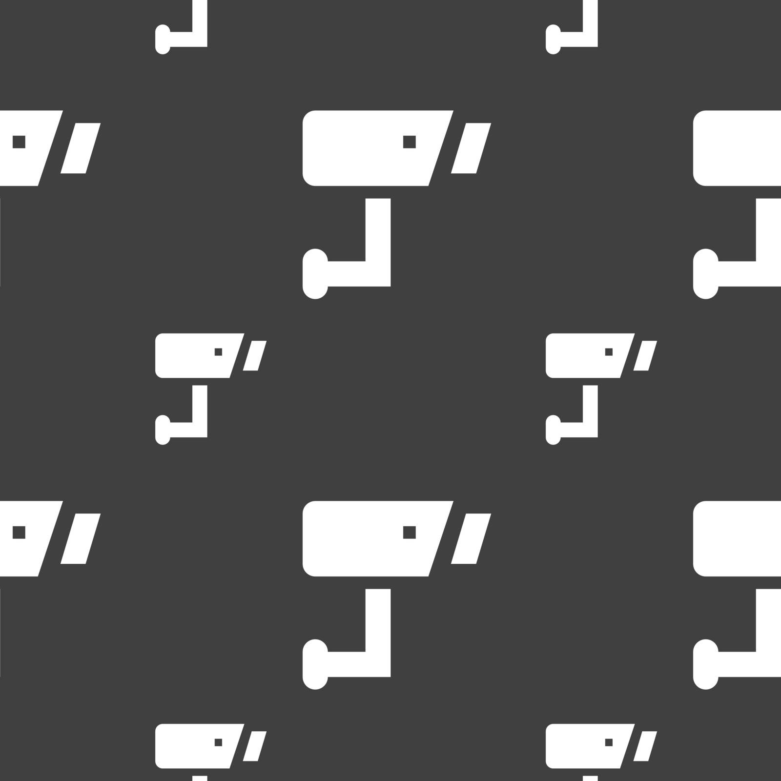 Surveillance Camera icon sign. Seamless pattern on a gray background. Vector by serhii_lohvyniuk