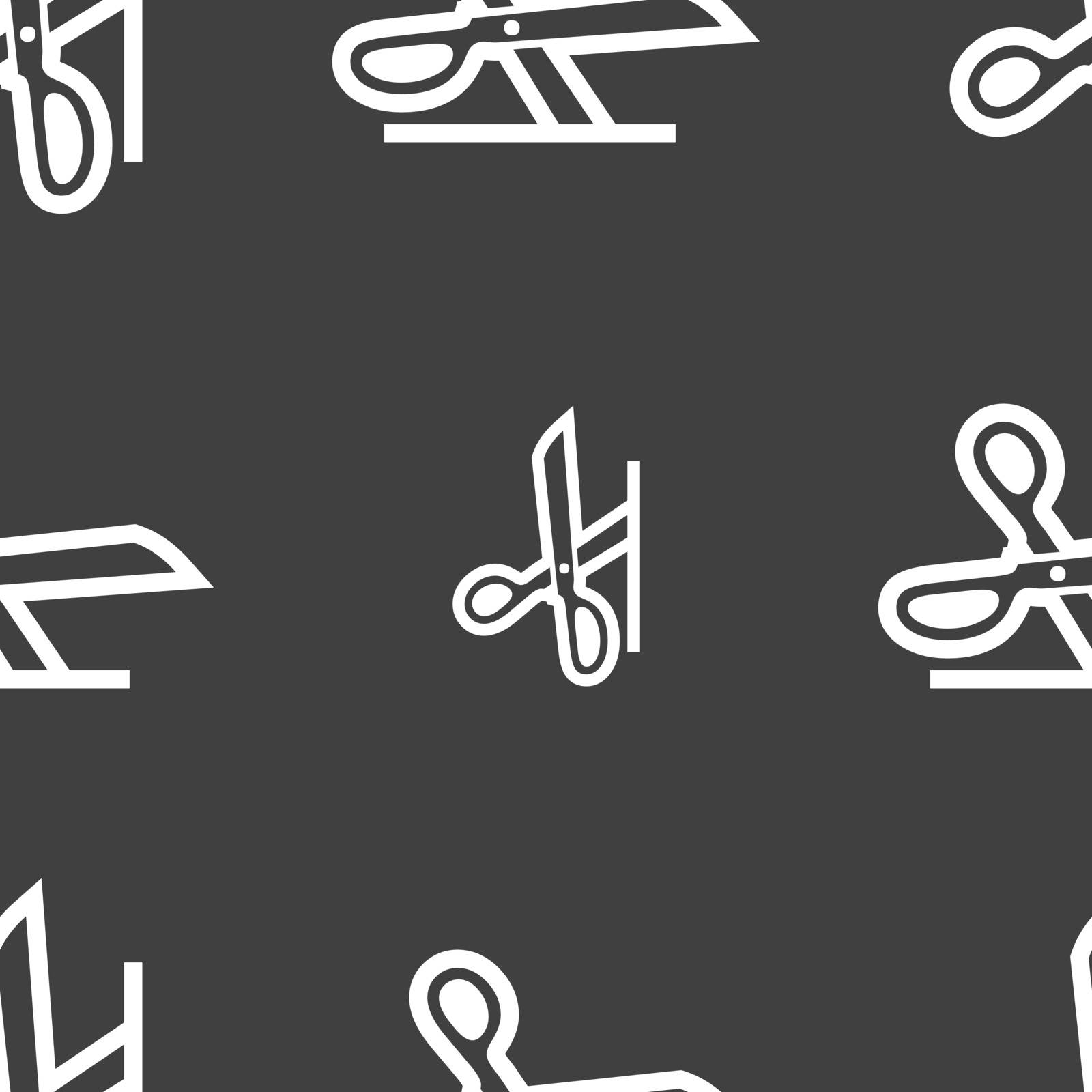scissors icon sign. Seamless pattern on a gray background. Vector by serhii_lohvyniuk