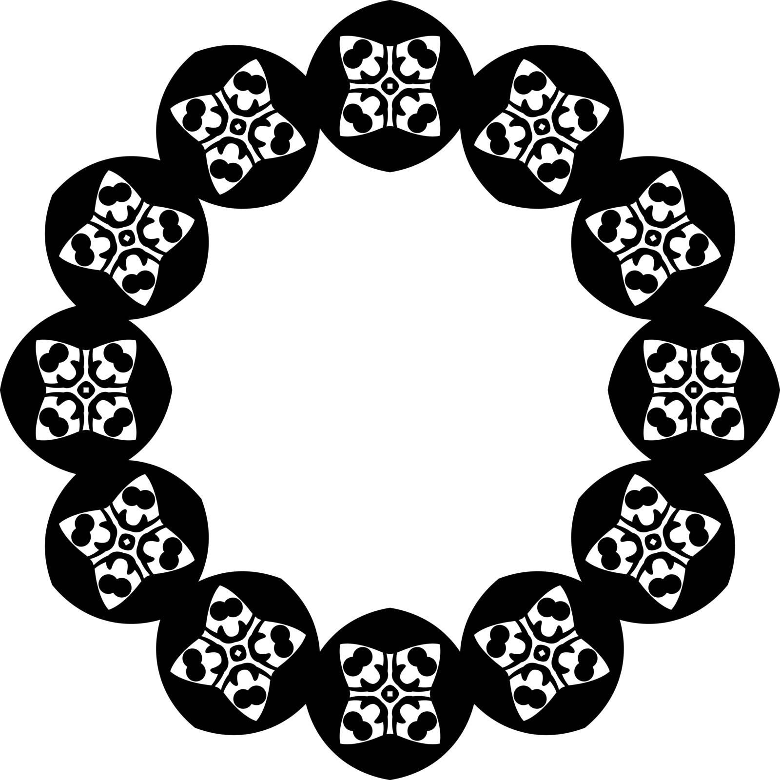 Decorative illustrated circle frame made of black elements