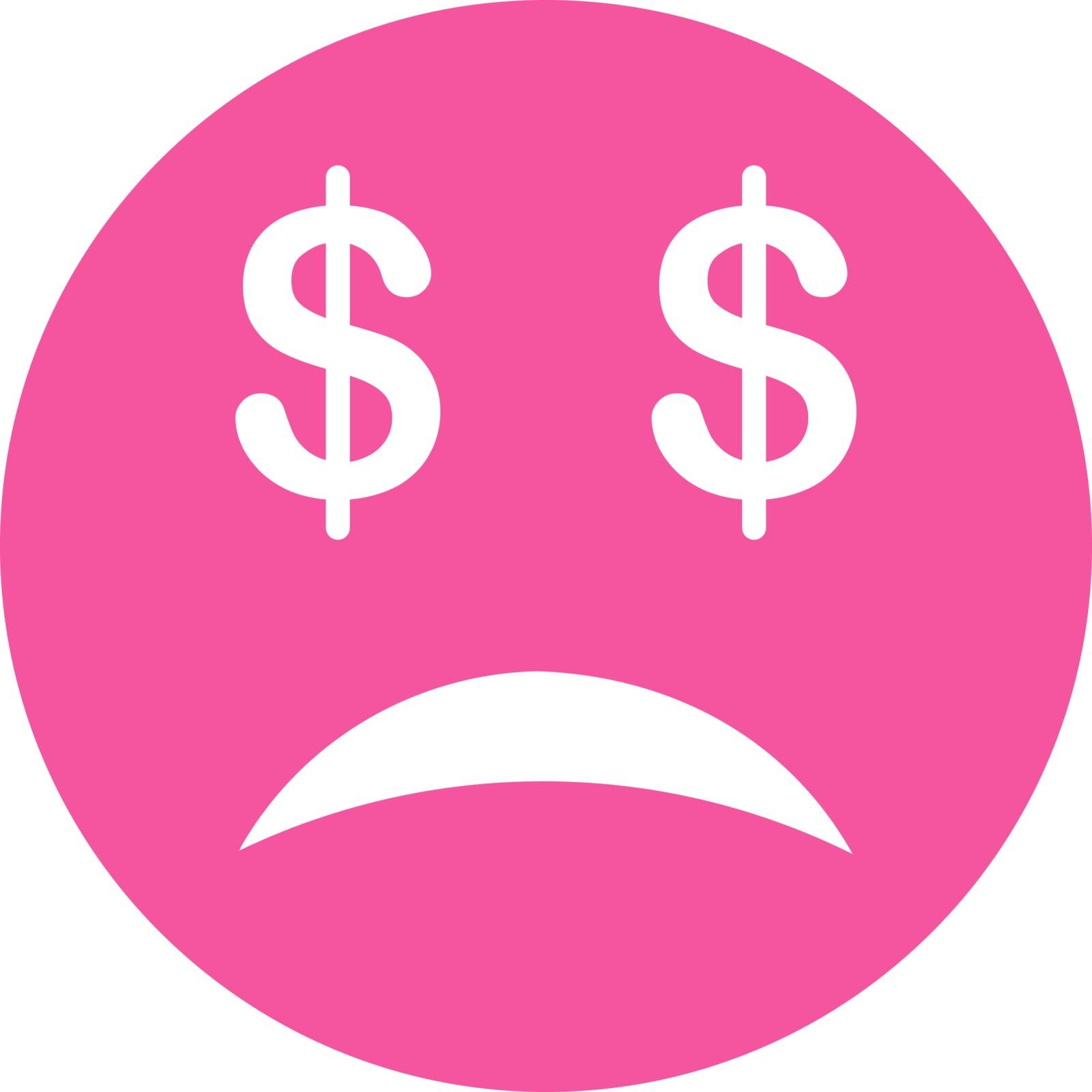 Bankrupt Smiley icon from Commerce Set. Vector style is flat symbol, pink color, rounded angles, white background.
