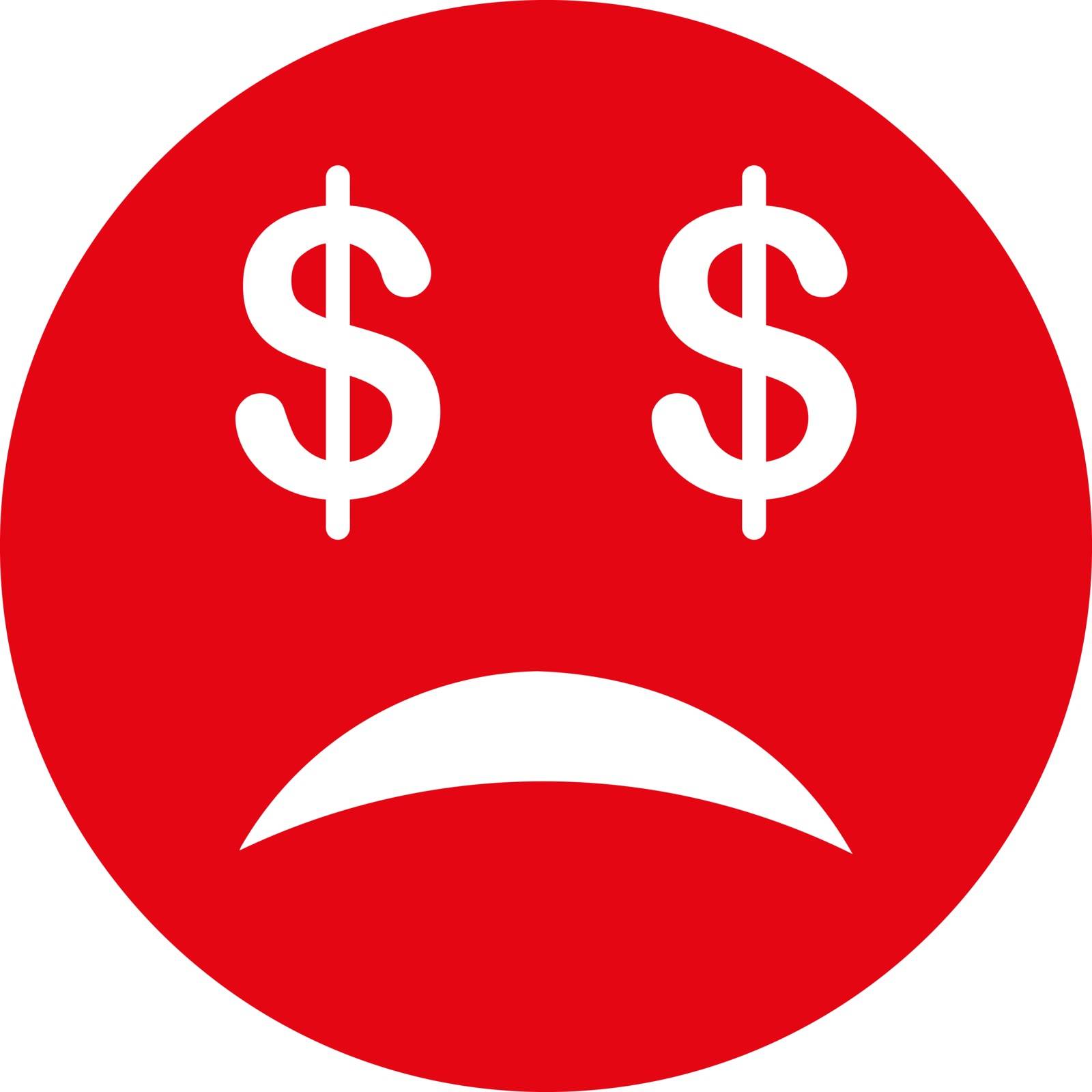 Bankrupt Smiley icon from Commerce Set. Vector style is flat symbol, red color, rounded angles, white background.