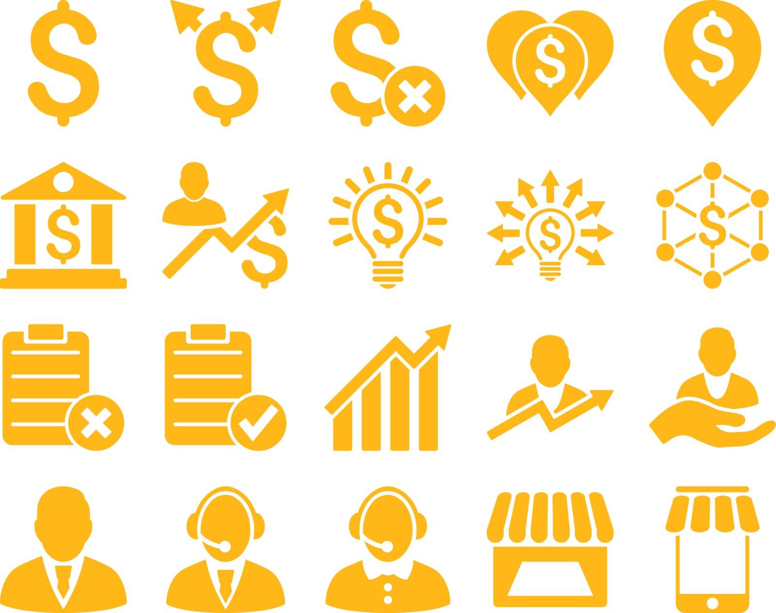 Trade business and bank service icon set. These flat icons use %icon_colors%. Images are isolated on a white background. Angles are rounded.