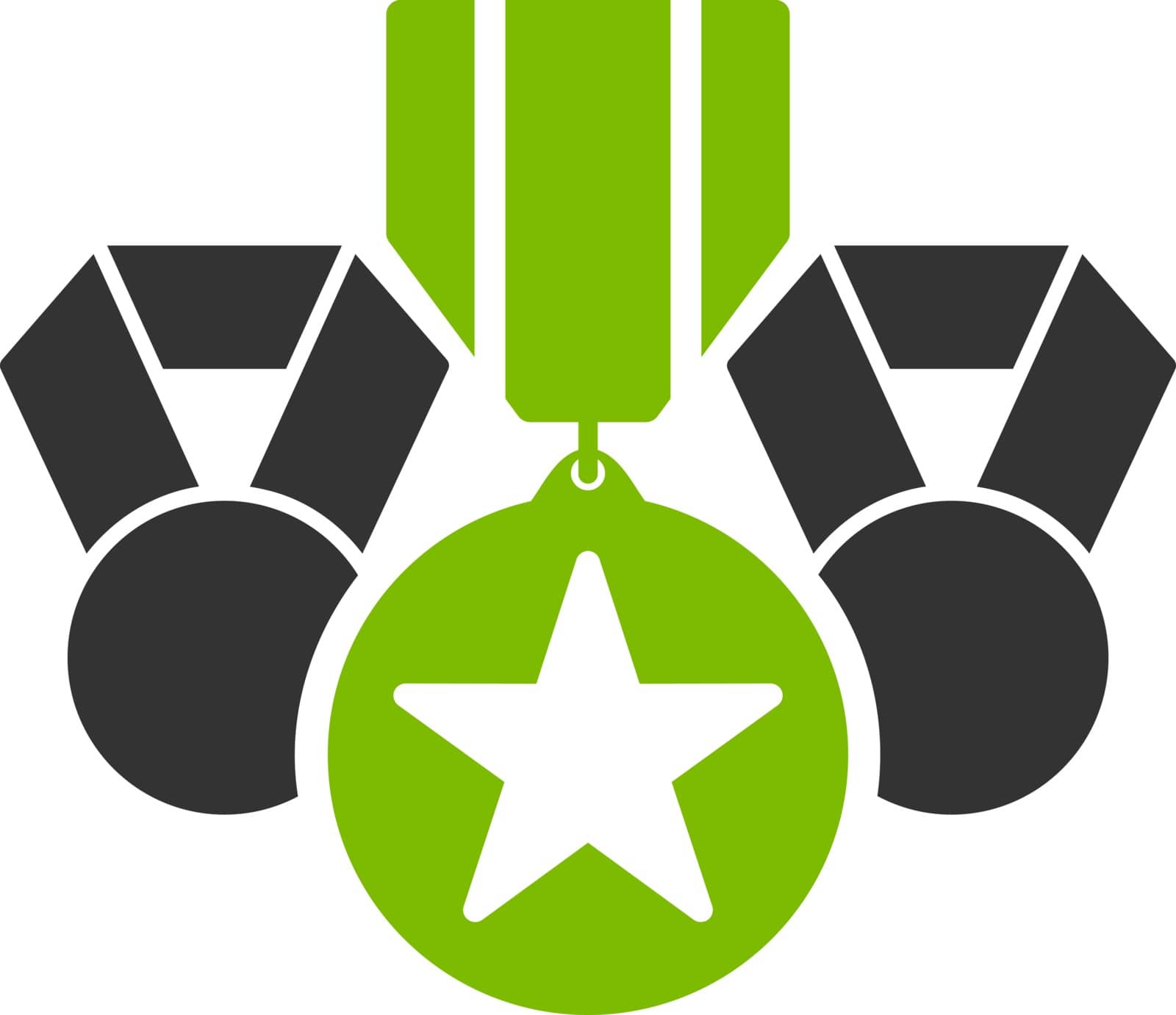 Awards icon from Competition & Success Bicolor Icon Set. Vector style is flat bicolor symbols, eco green and gray colors, rounded angles, white background.