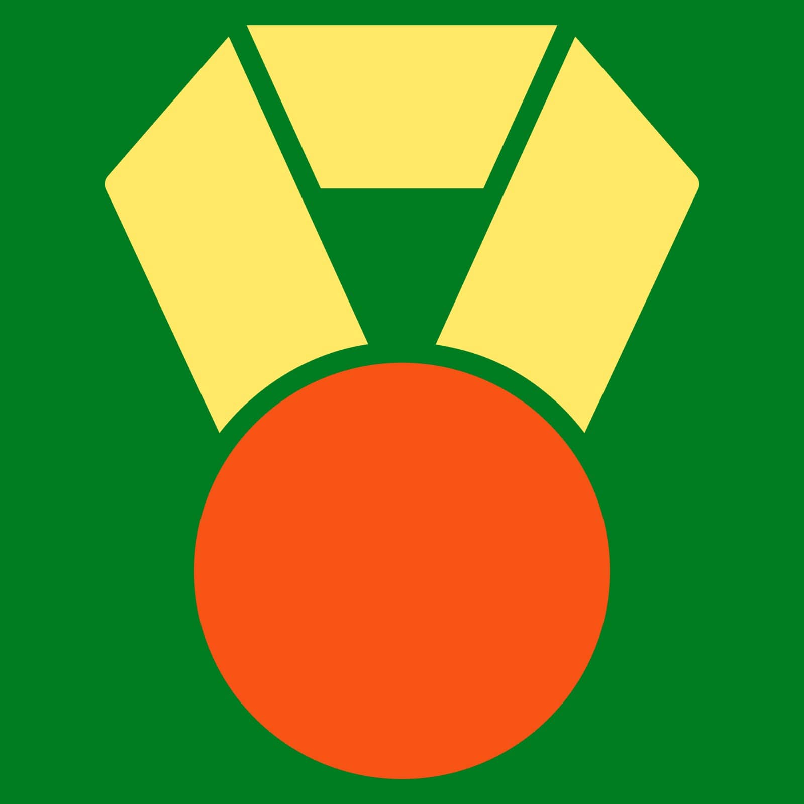 Achievement icon from Competition & Success Bicolor Icon Set. Vector style is flat bicolor symbols, orange and yellow colors, rounded angles, green background.