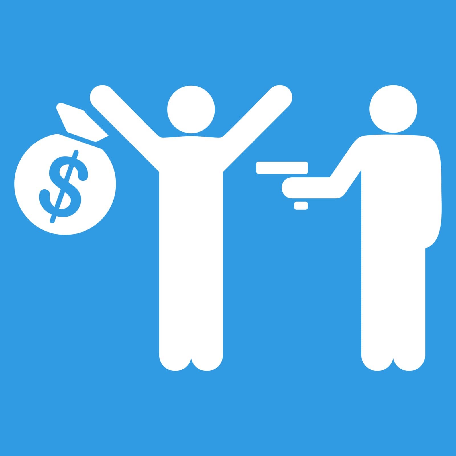 Robbery icon. This flat vector symbol uses white color, rounded angles, and isolated on a blue background.