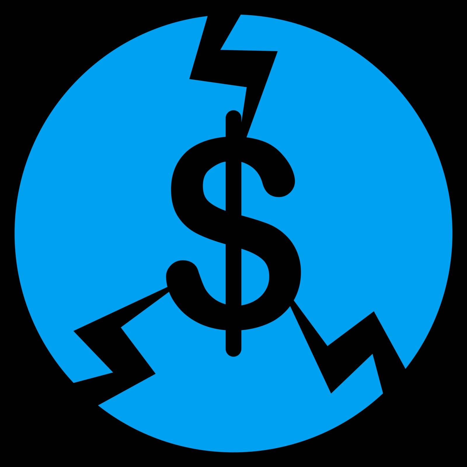 Financial Crash icon from Commerce Set. Vector style is flat symbol, blue color, rounded angles, black background.