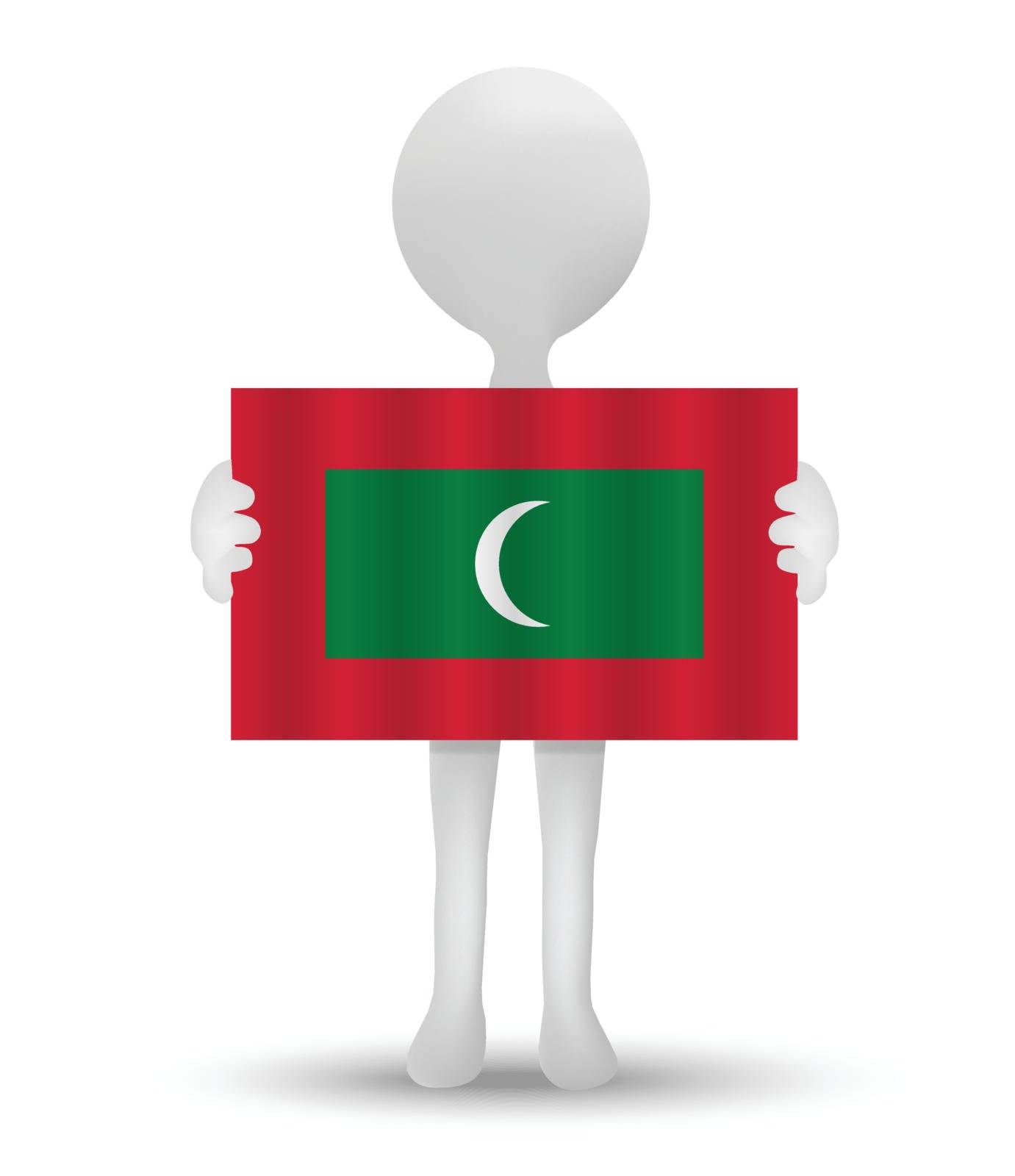 small 3d man holding a flag of Republic of Maldives
