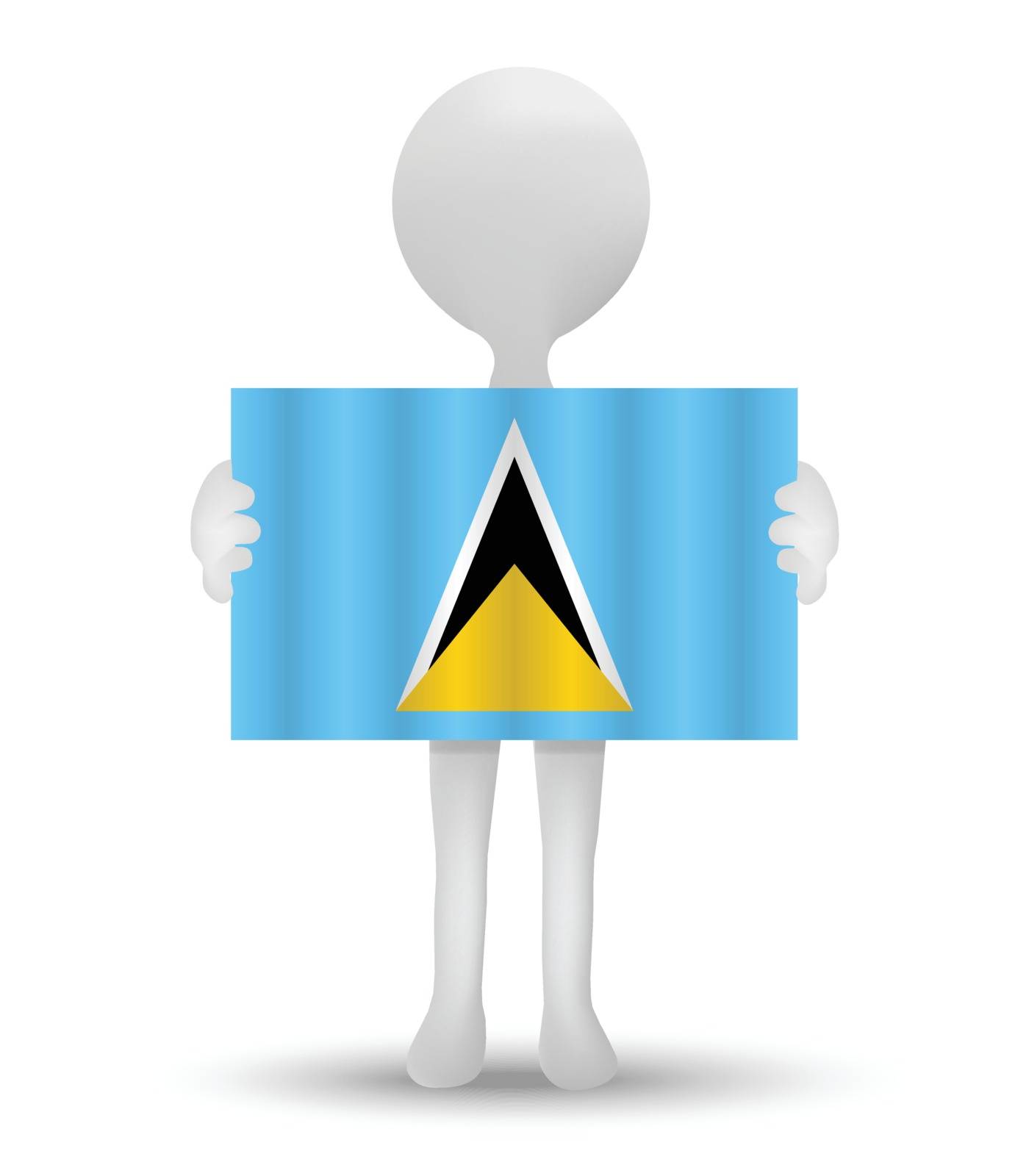 small 3d man holding a flag of Saint Lucia
