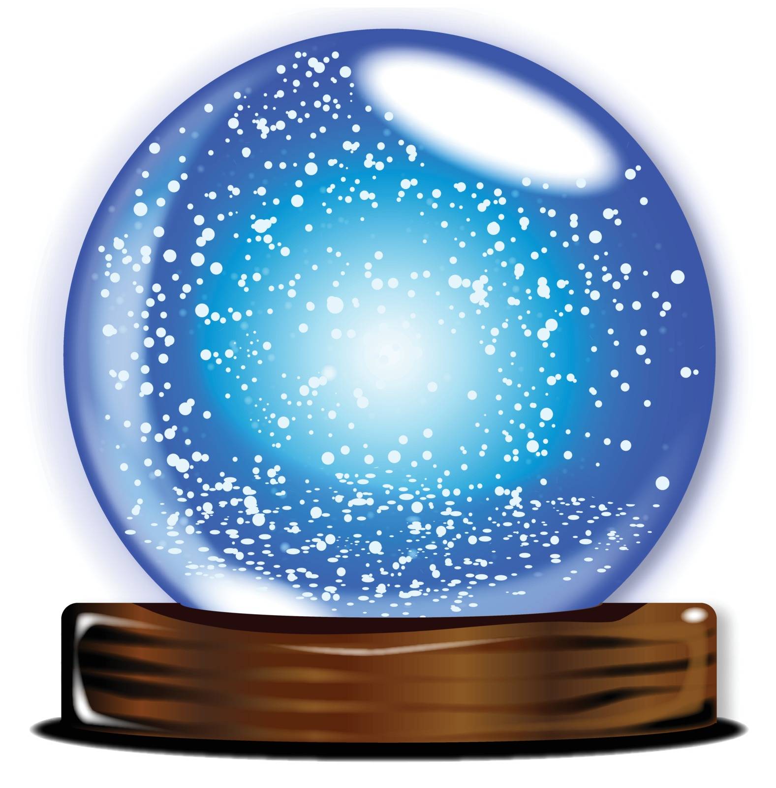 A crystal ball over over a white backgroundwith a snowstorm