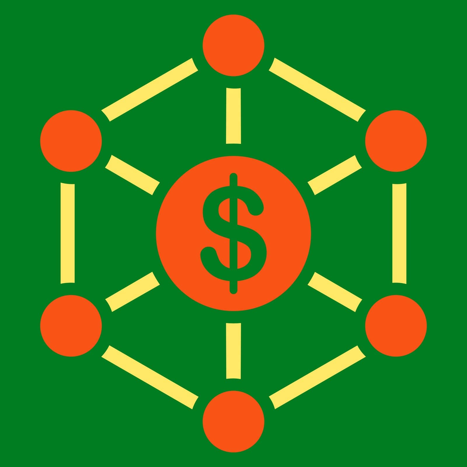 Scheme icon from Business Bicolor Set. This flat vector symbol uses orange and yellow colors, rounded angles, and isolated on a green background.