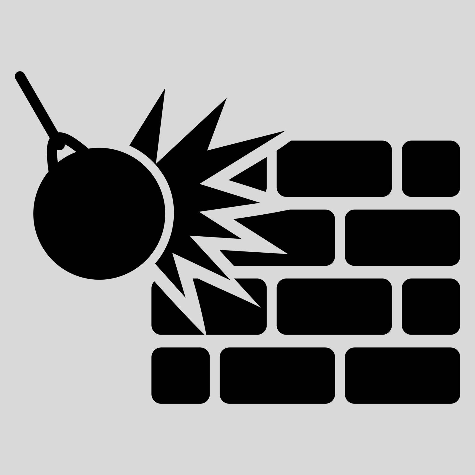 Destruction icon. Vector style is flat symbols, black color, rounded angles, light gray background.