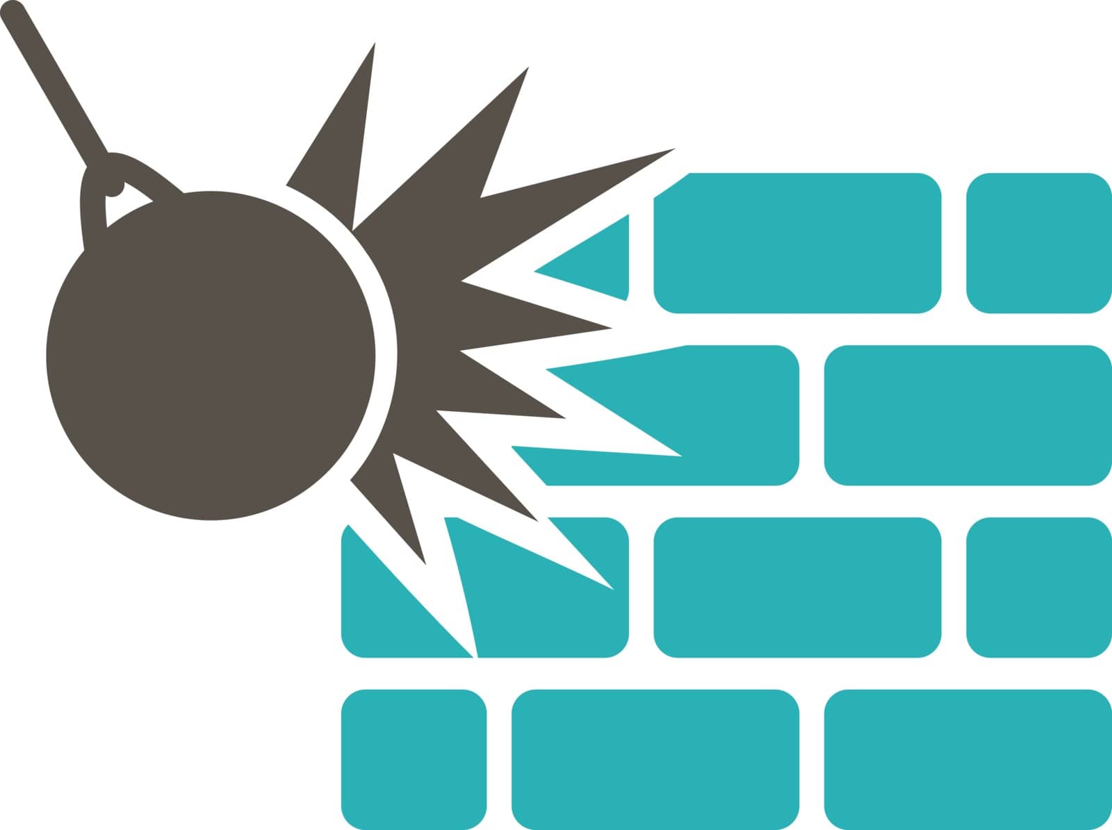 Destruction icon. Vector style is flat bicolor symbols, grey and cyan colors, rounded angles, white background.
