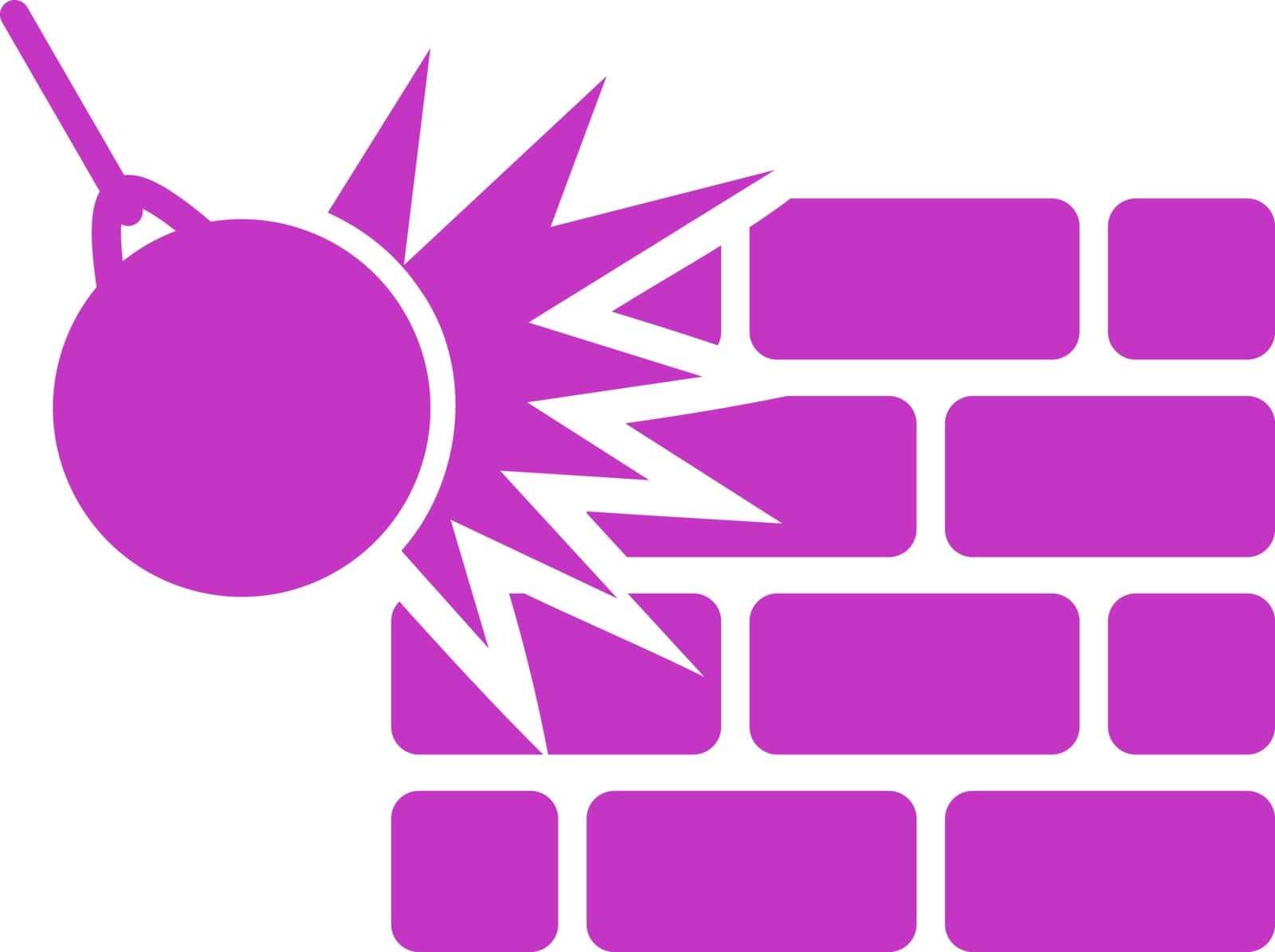 Destruction icon. Vector style is flat symbols, violet color, rounded angles, white background.