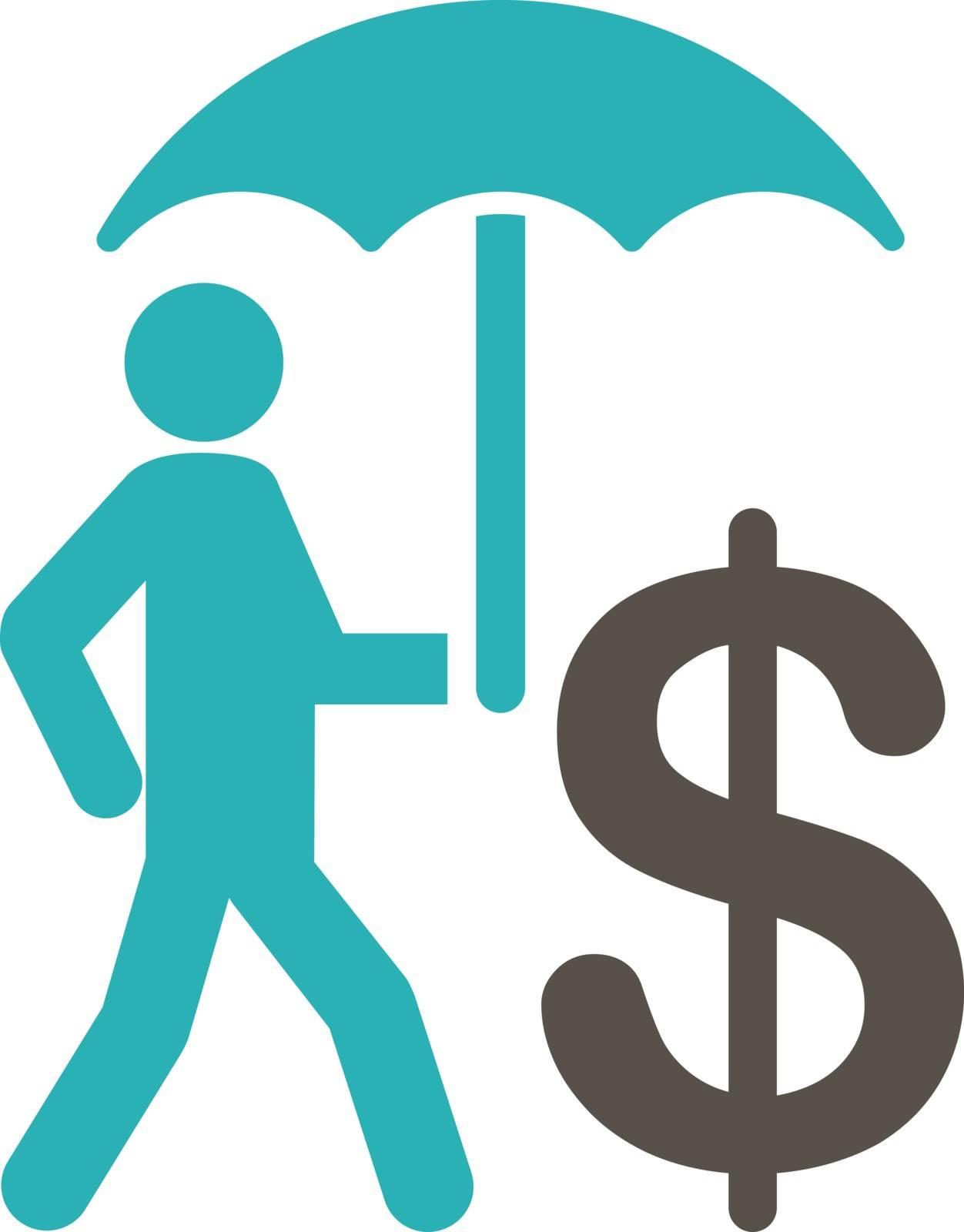Umbrella icon. This flat vector symbol uses grey and cyan colors, rounded angles, and white background on a white background.