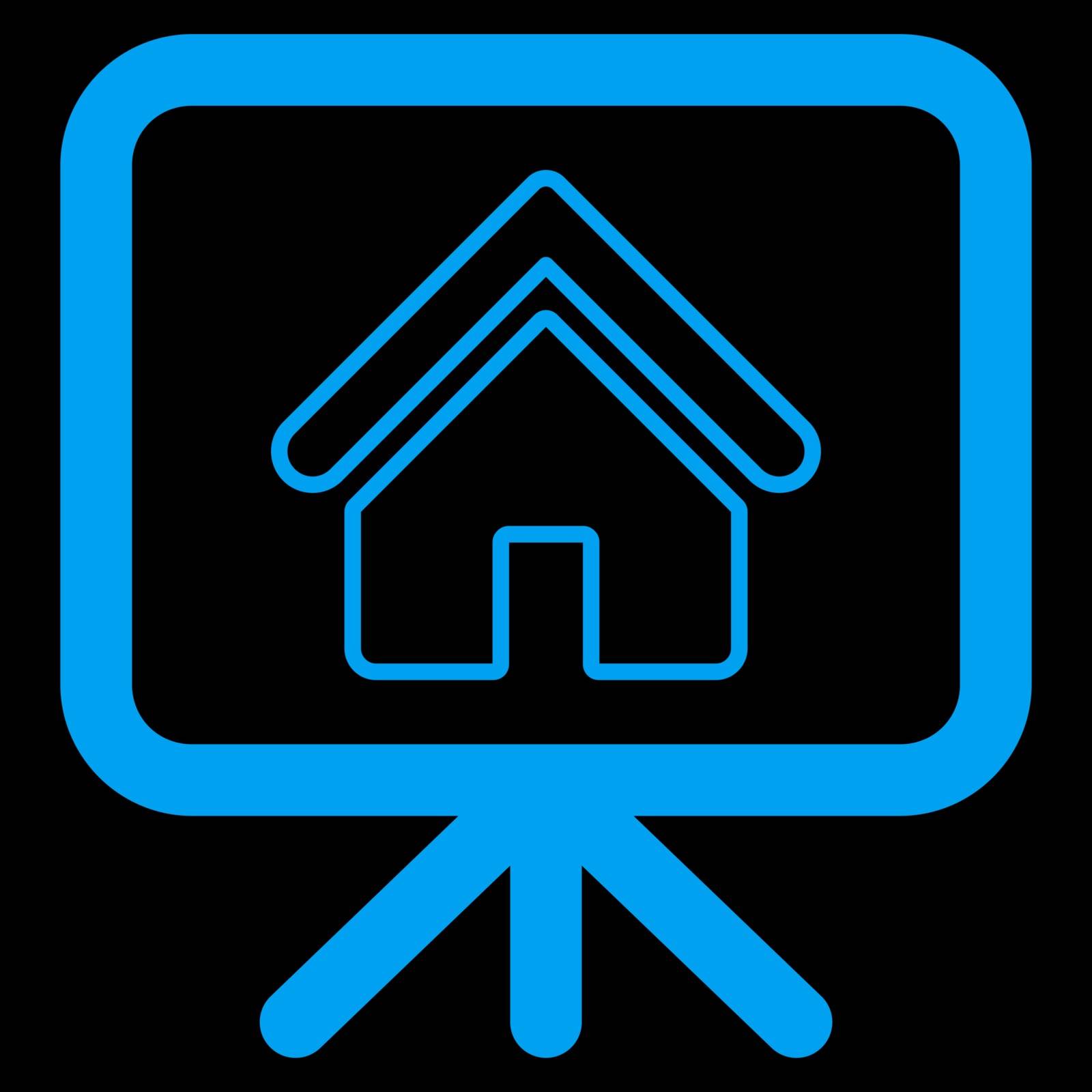 Project icon. Vector style is flat symbols, blue color, rounded angles, black background.
