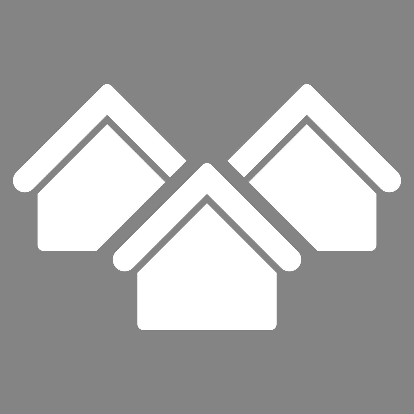 Real estate icon. Vector style is flat symbols, white color, rounded angles, gray background.
