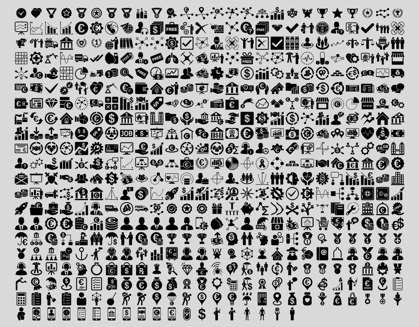 Application Toolbar Icons. 576 flat icons use black color. Vector images are isolated on a light gray background. 