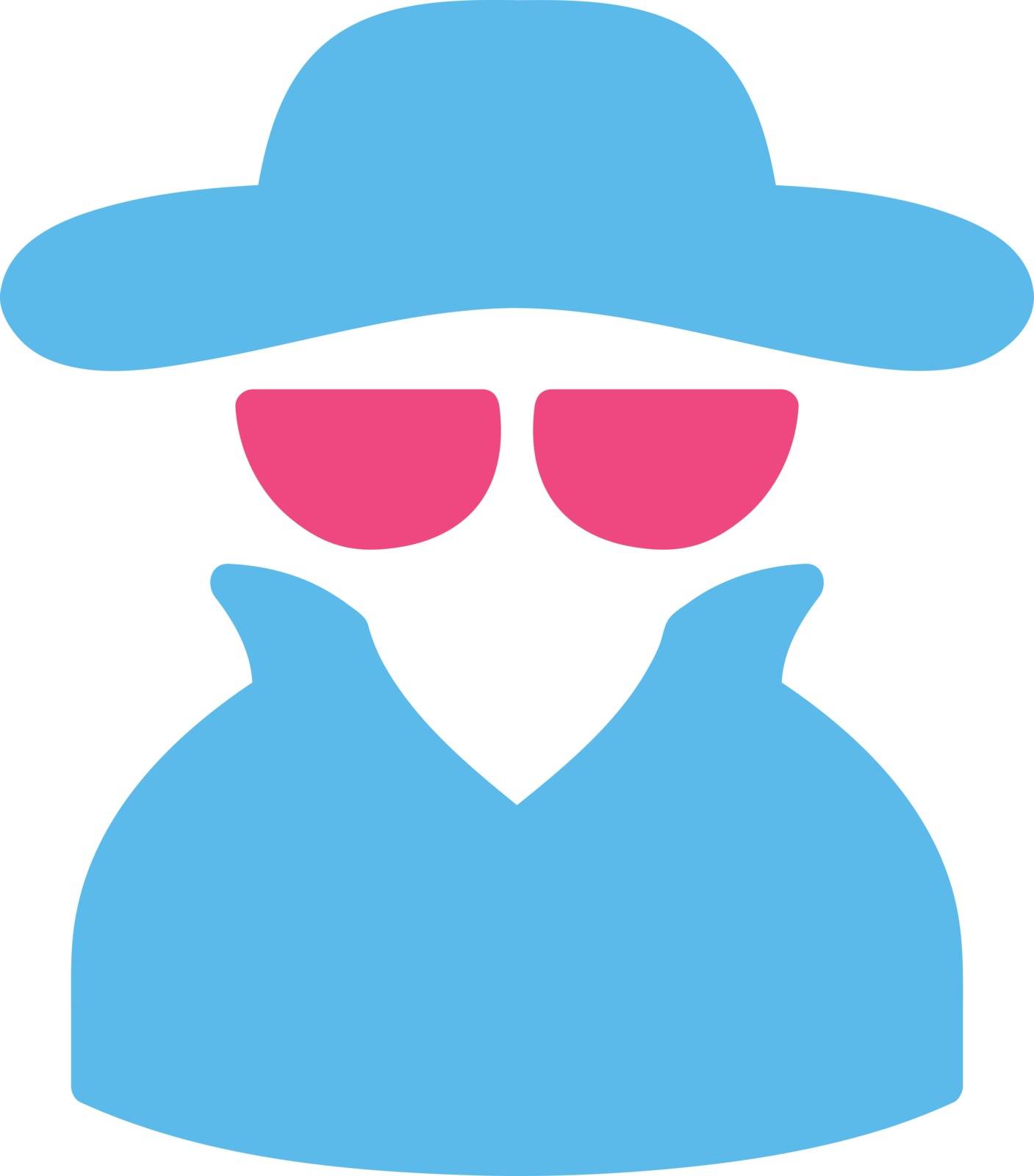 Spy icon from. Vector style is bicolor flat symbol, pink and blue colors, rounded angles, white background.