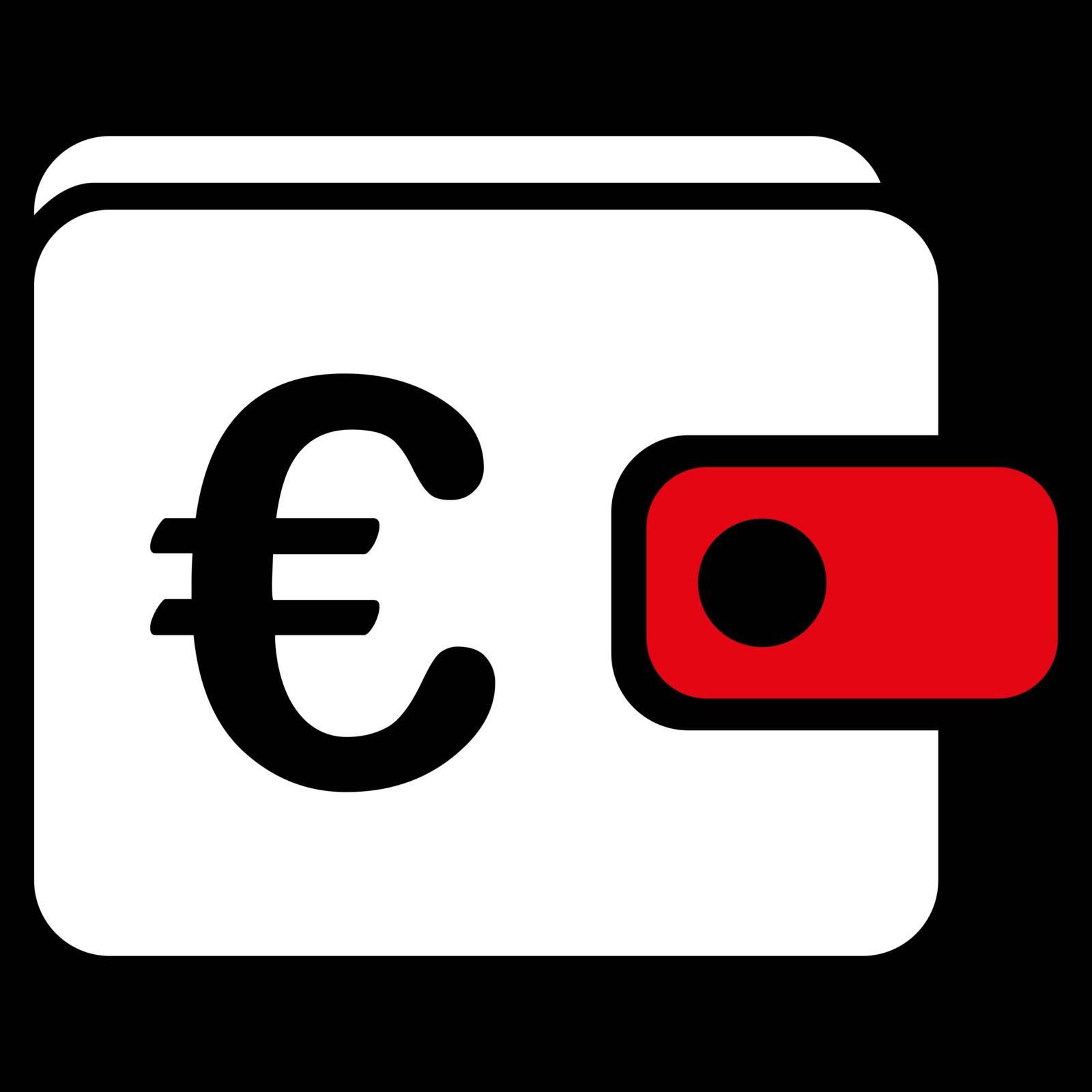 Purse from BiColor Euro Banking Icon Set. Vector style is flat bicolor, red and white symbol, rounded angles, black background.