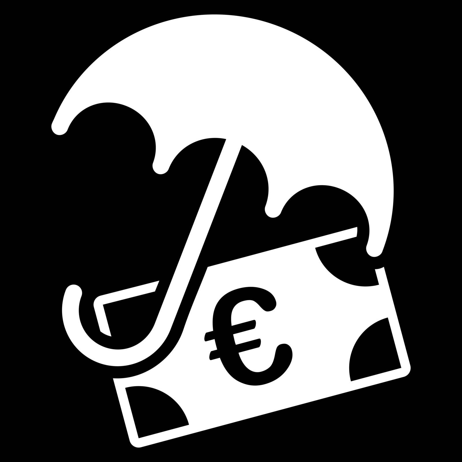 Financial insurance  icon. Vector style is flat, white symbol, rounded angles, black background.