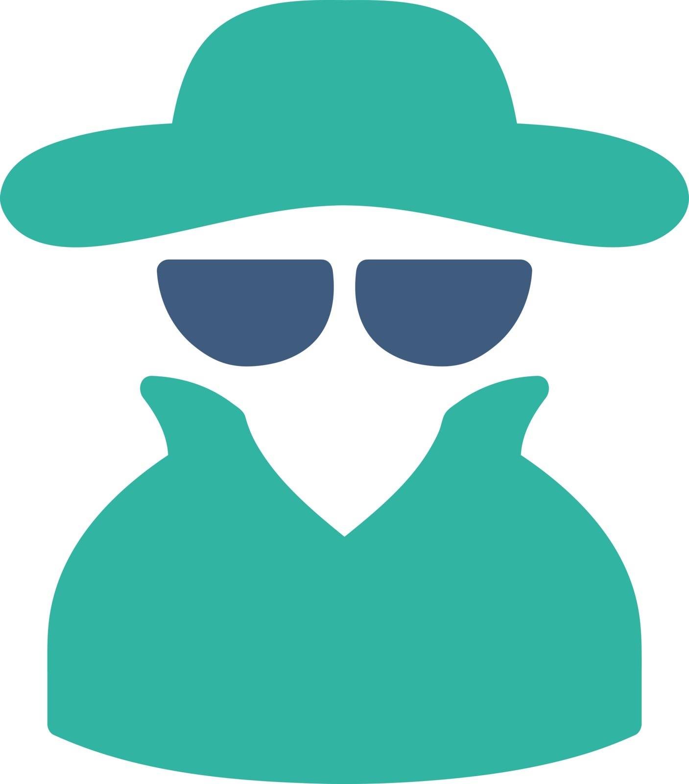 Spy icon. Vector style is bicolor flat symbol, cobalt and cyan colors, rounded angles, white background.