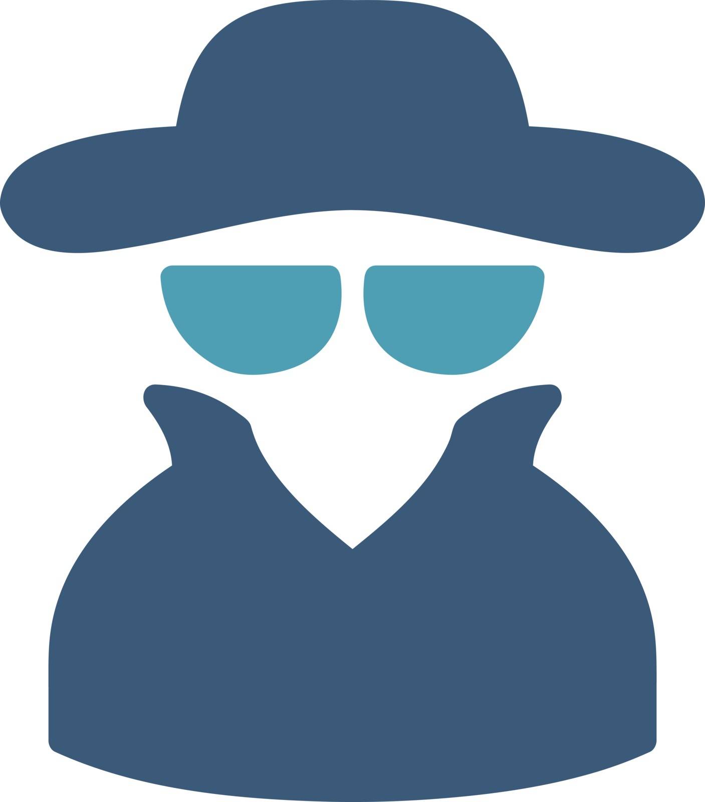 Spy icon. Vector style is bicolor flat symbol, cyan and blue colors, rounded angles, white background.
