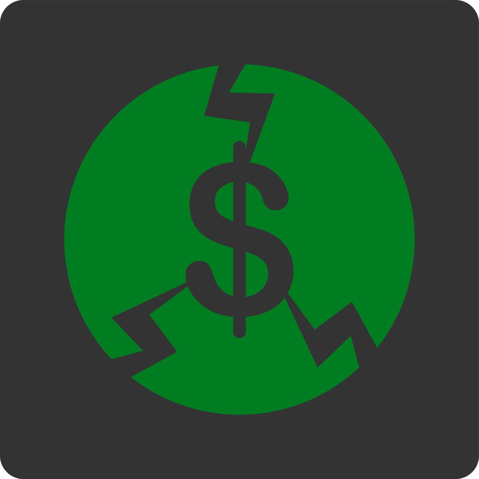 Financial Crash icon. Vector style is green and gray colors, flat square rounded button, white background.