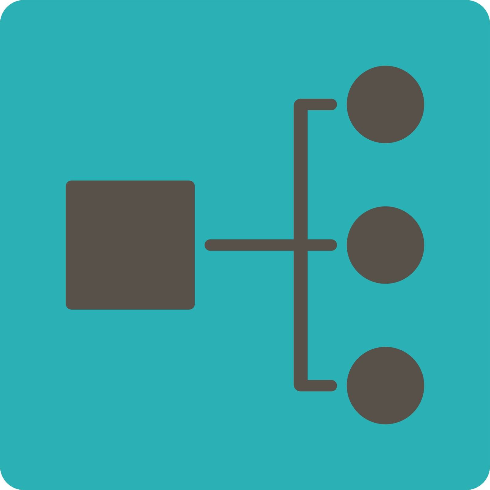 Diagram icon. Vector style is grey and cyan colors, flat square rounded button, white background.