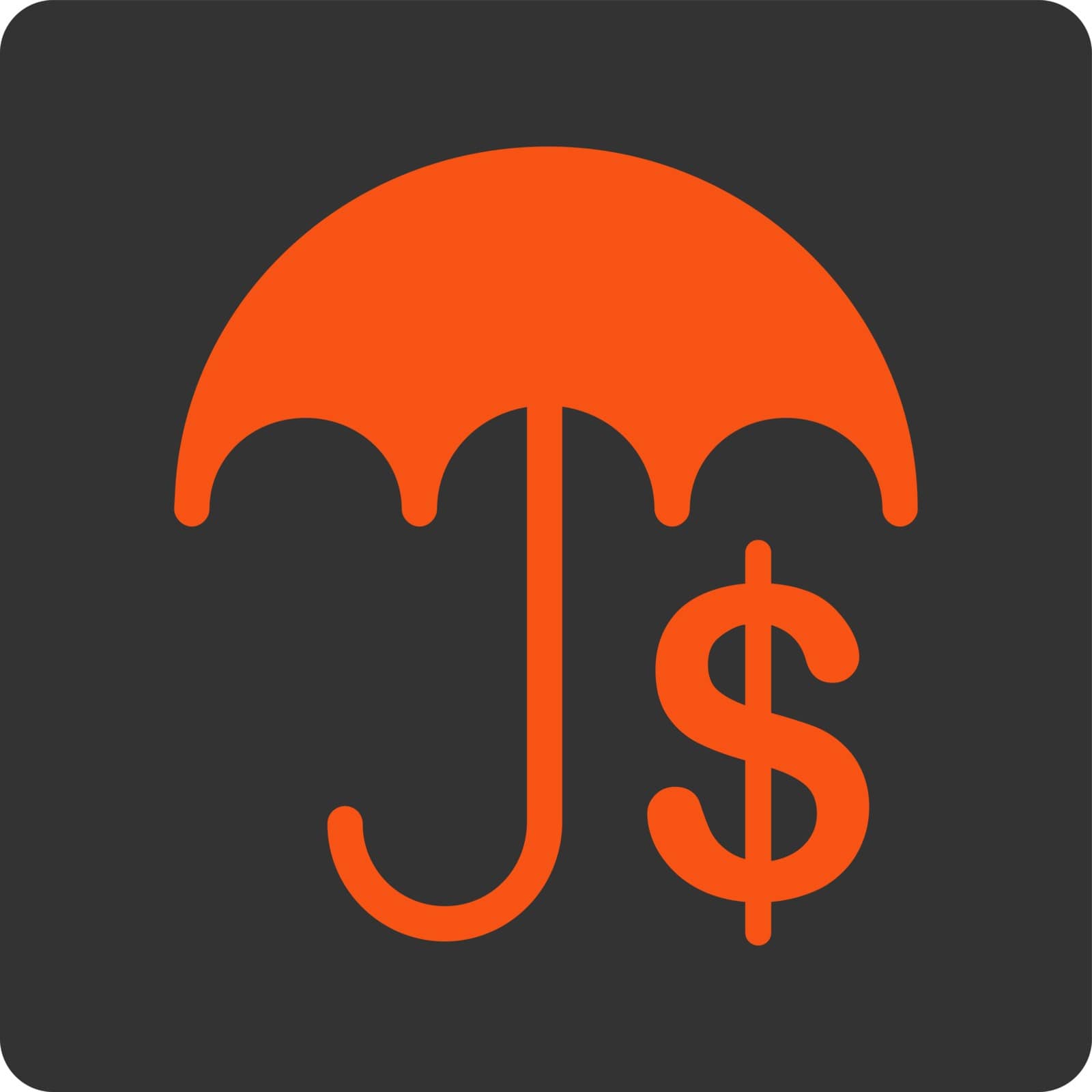 Financial Care icon. Vector style is orange and gray colors, flat square rounded button, white background.