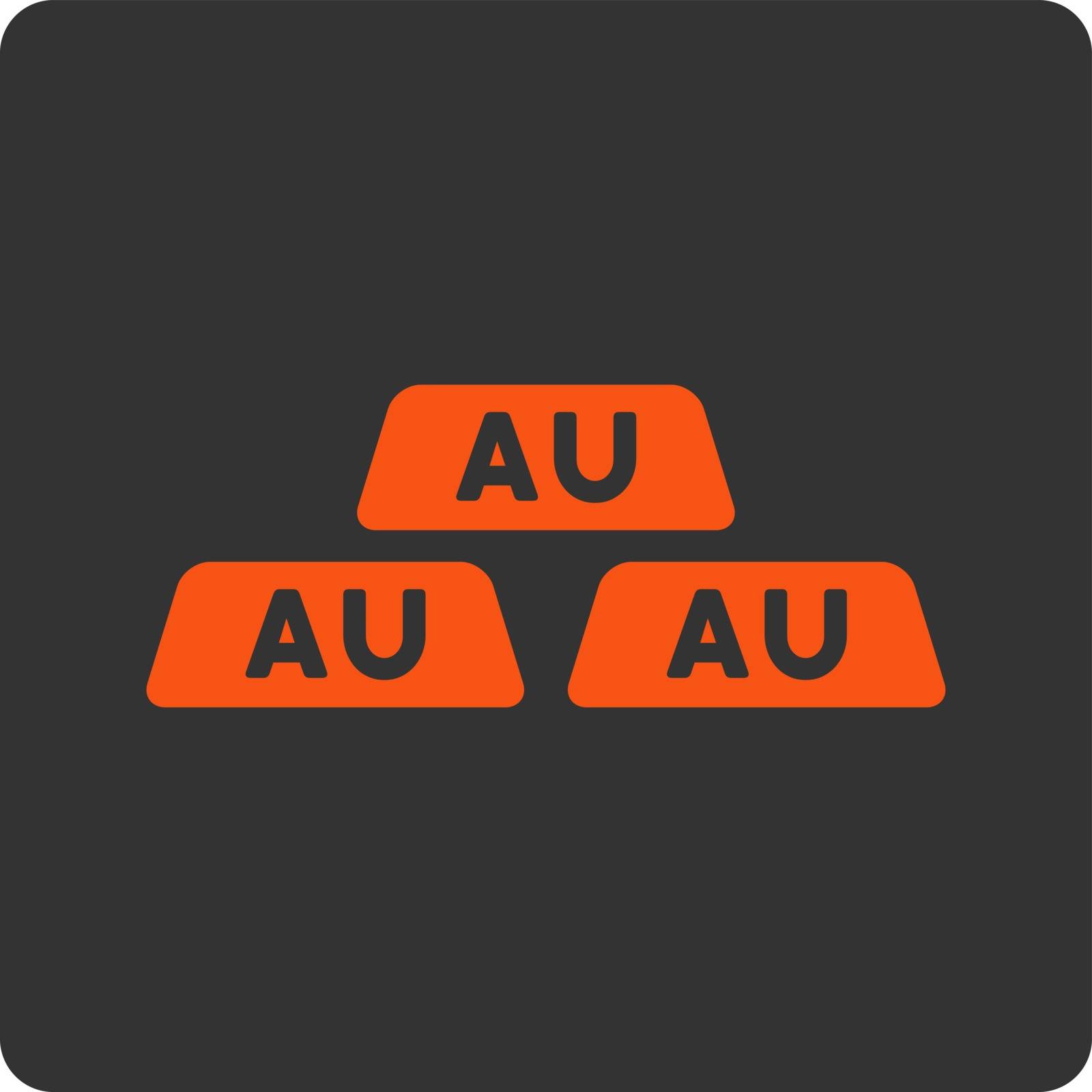 Gold icon. Vector style is orange and gray colors, flat square rounded button, white background.