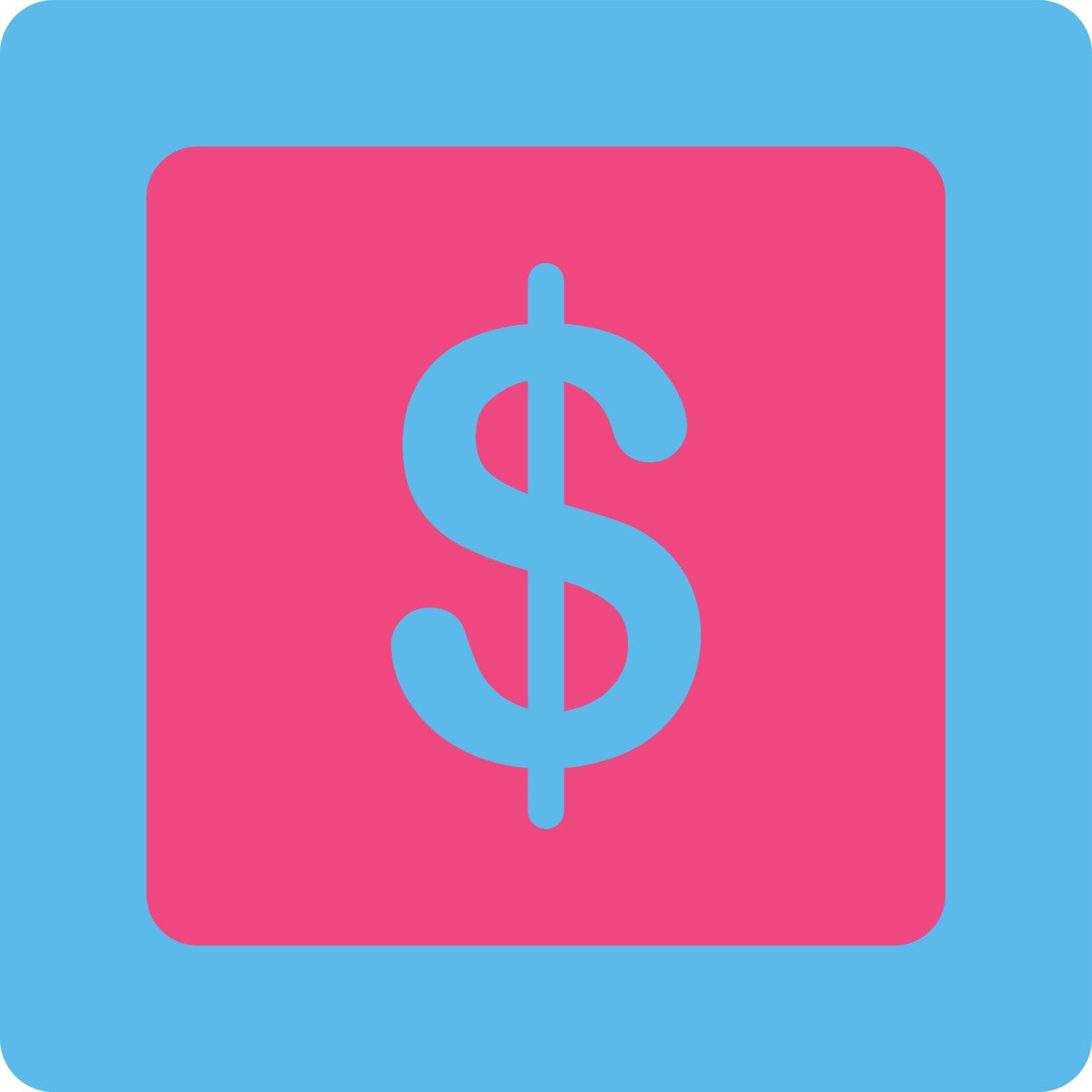 Finance icon. Vector style is pink and blue colors, flat square rounded button, white background.