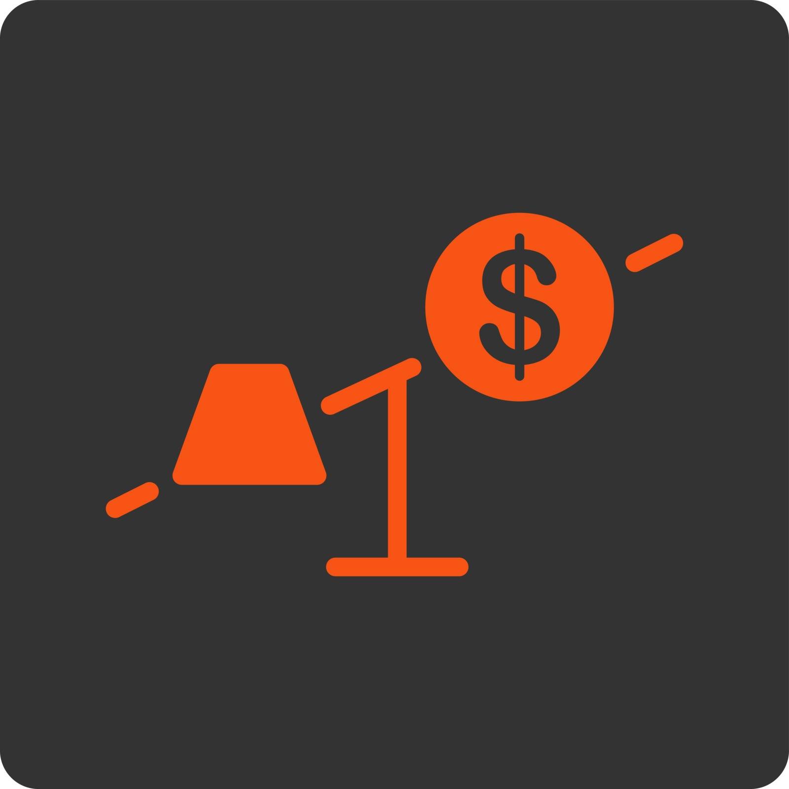 Market icon. Vector style is orange and gray colors, flat square rounded button, white background.