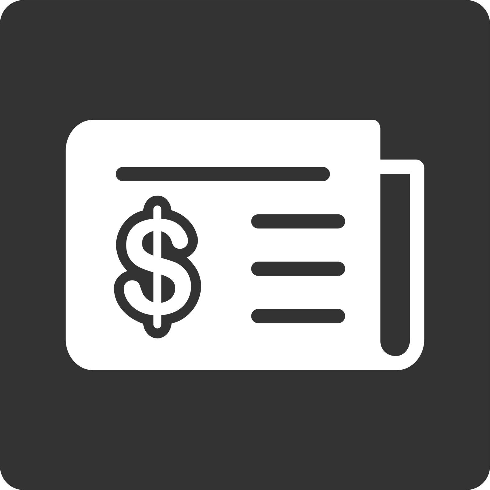 Financial News icon. Vector style is white and gray colors, flat square rounded button, white background.