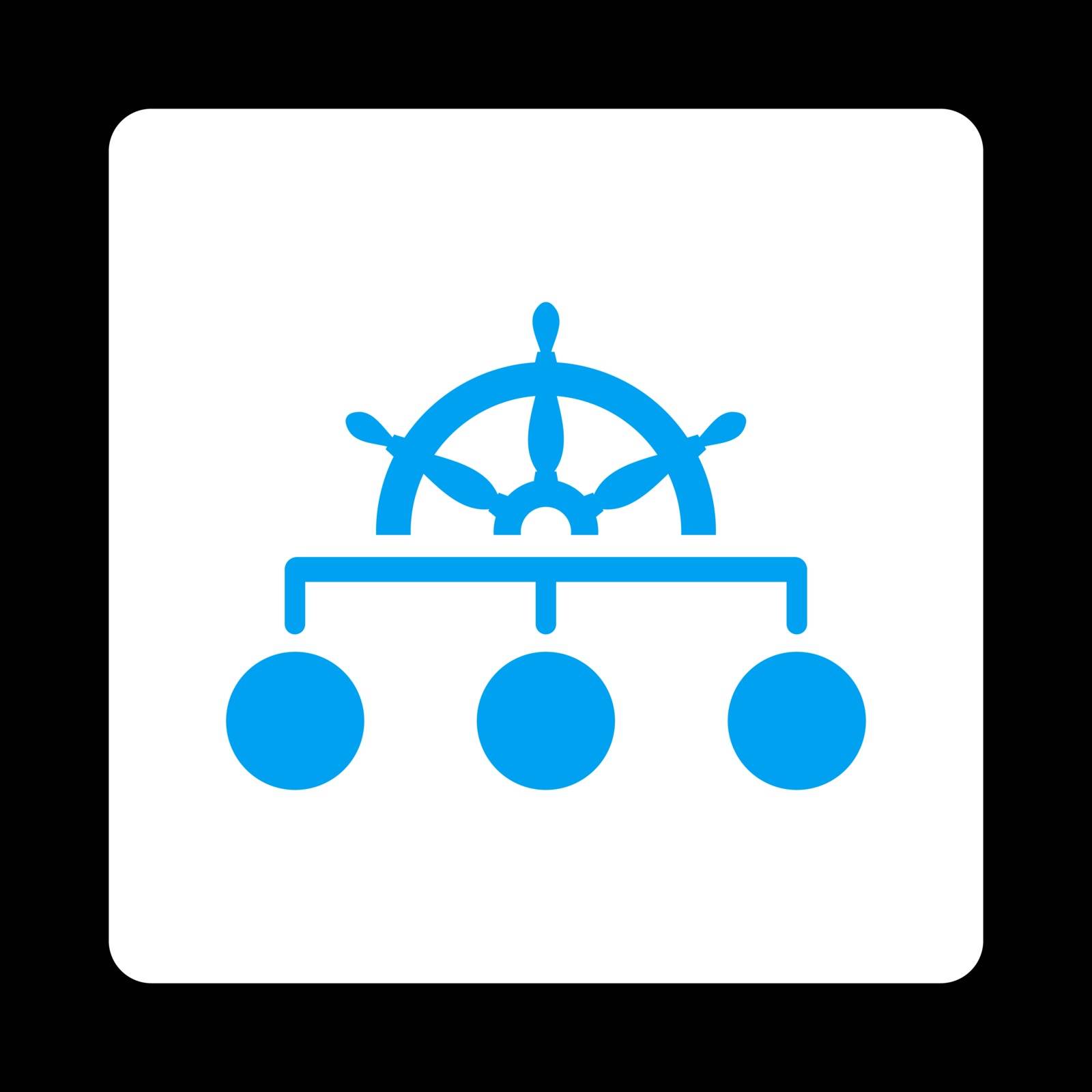 Rule icon. Vector style is blue and white colors, flat rounded square button on a black background.